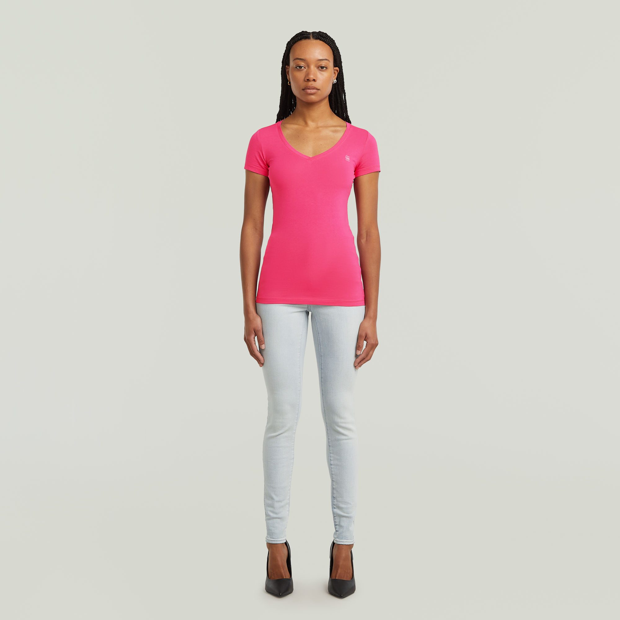 G-Star RAW Shirt met V-hals Base v t wmn cap sl met kleine logoprint voor