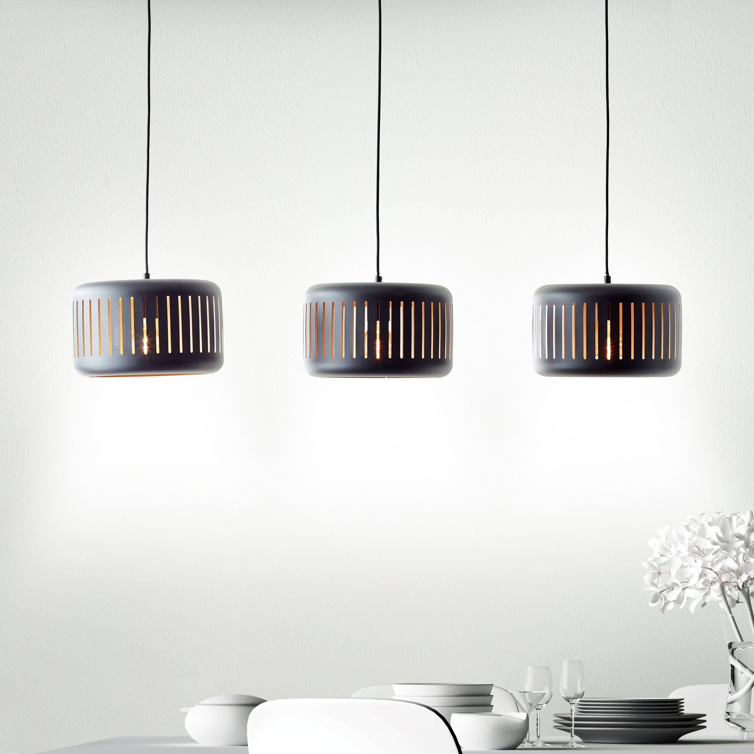 Brilliant Leuchten Hanglamp Tyas 120 x 110 x 27 cm, 3 x e27, inkortbaar, metaal, zwart/goudkleurig (1 stuk)