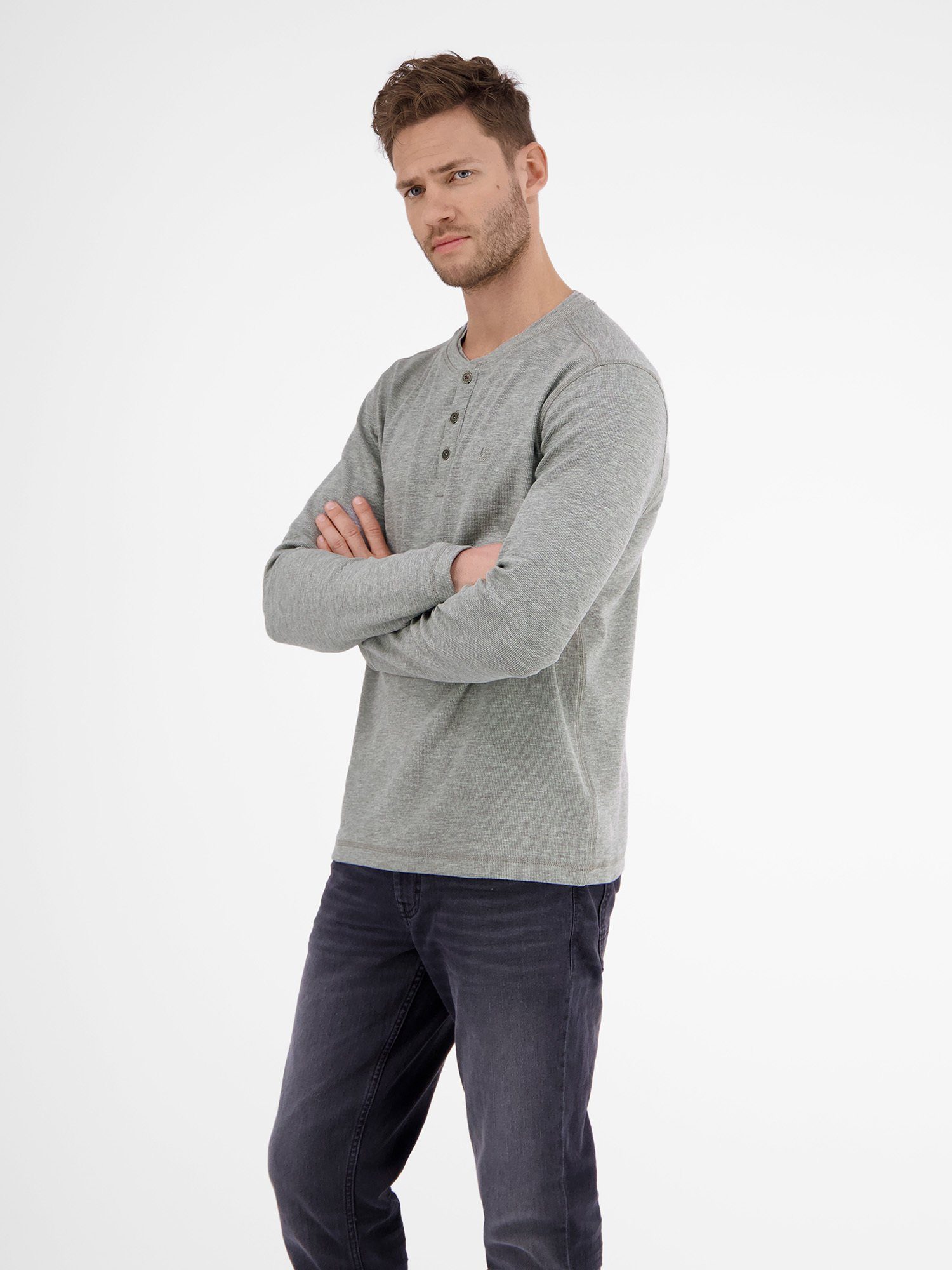 Lerros Shirt met lange mouwen LERROS serafino in structuurkwaliteit