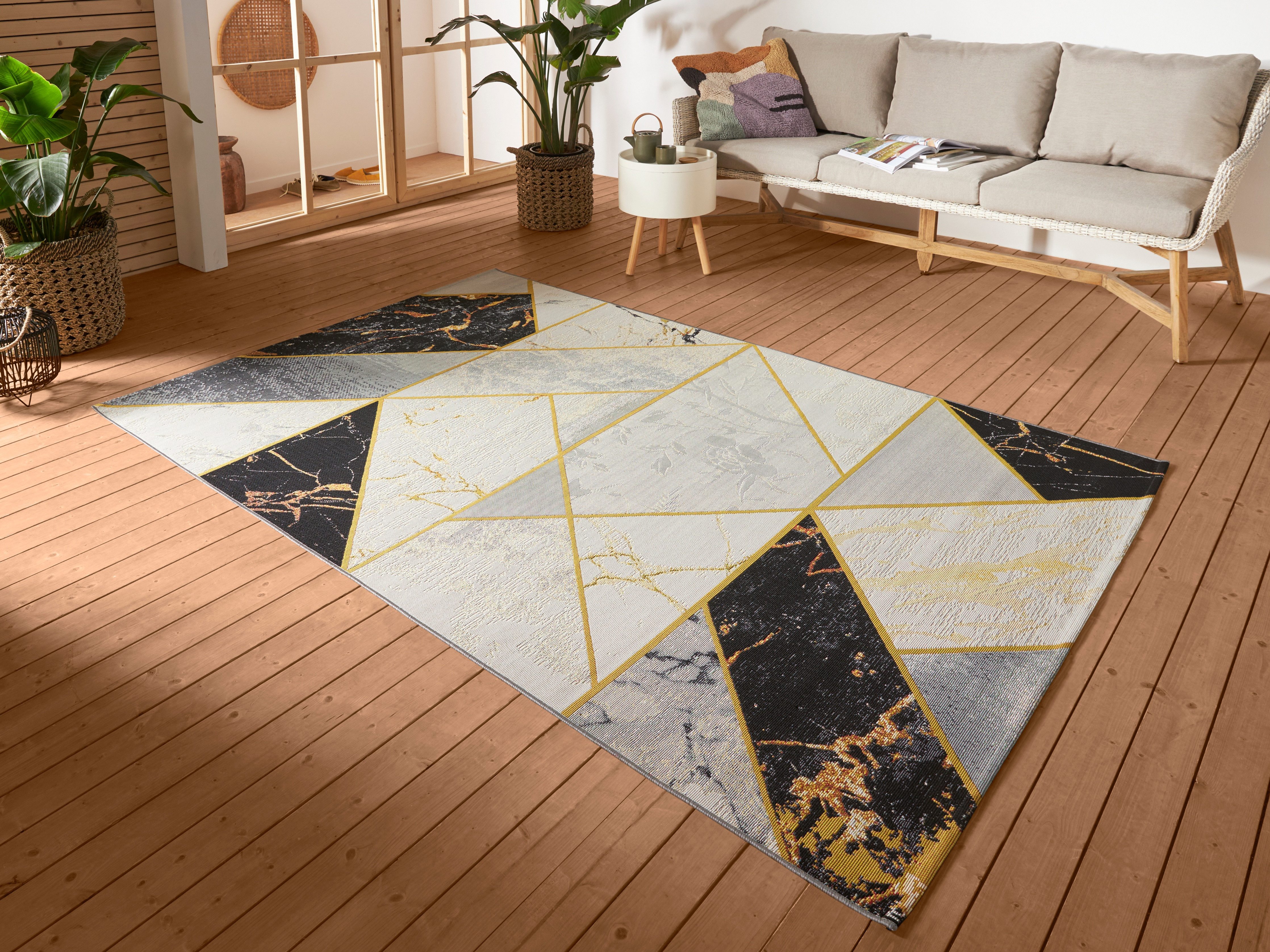 HANSE Home Outdoorkleed Noble In-& Outdoor, Tapijt, Weerbestendig, Balkon, Tuin, Woonkamer, Goud buitenkleden maat 80 cm x 165 cm x 3 mm zwart