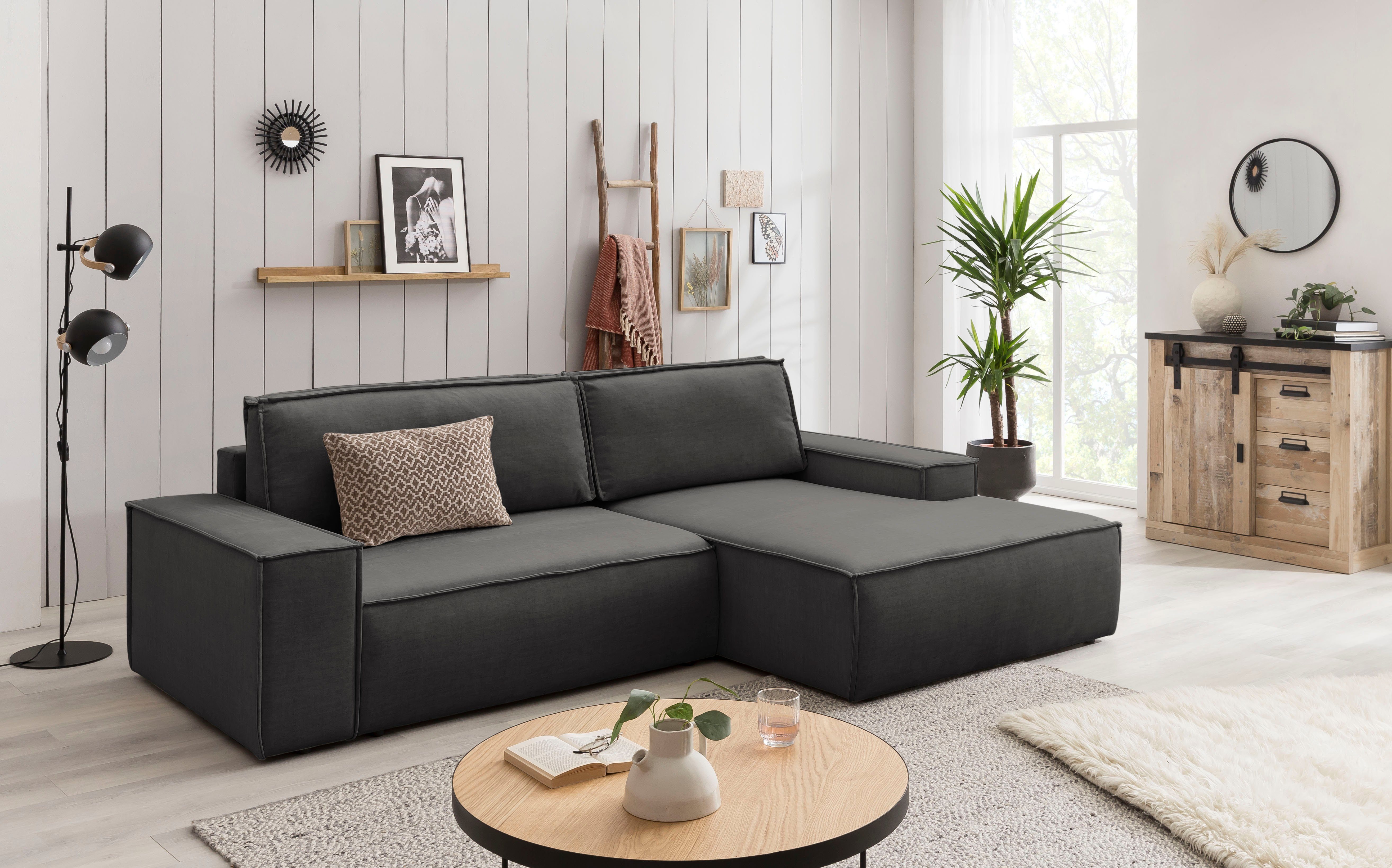 Home affaire Hoekbank SHERWOOD bedbank 267 cm, L-model, Slaapfunctie met bedlade (210x136 cm), cord, vintage, fluweel