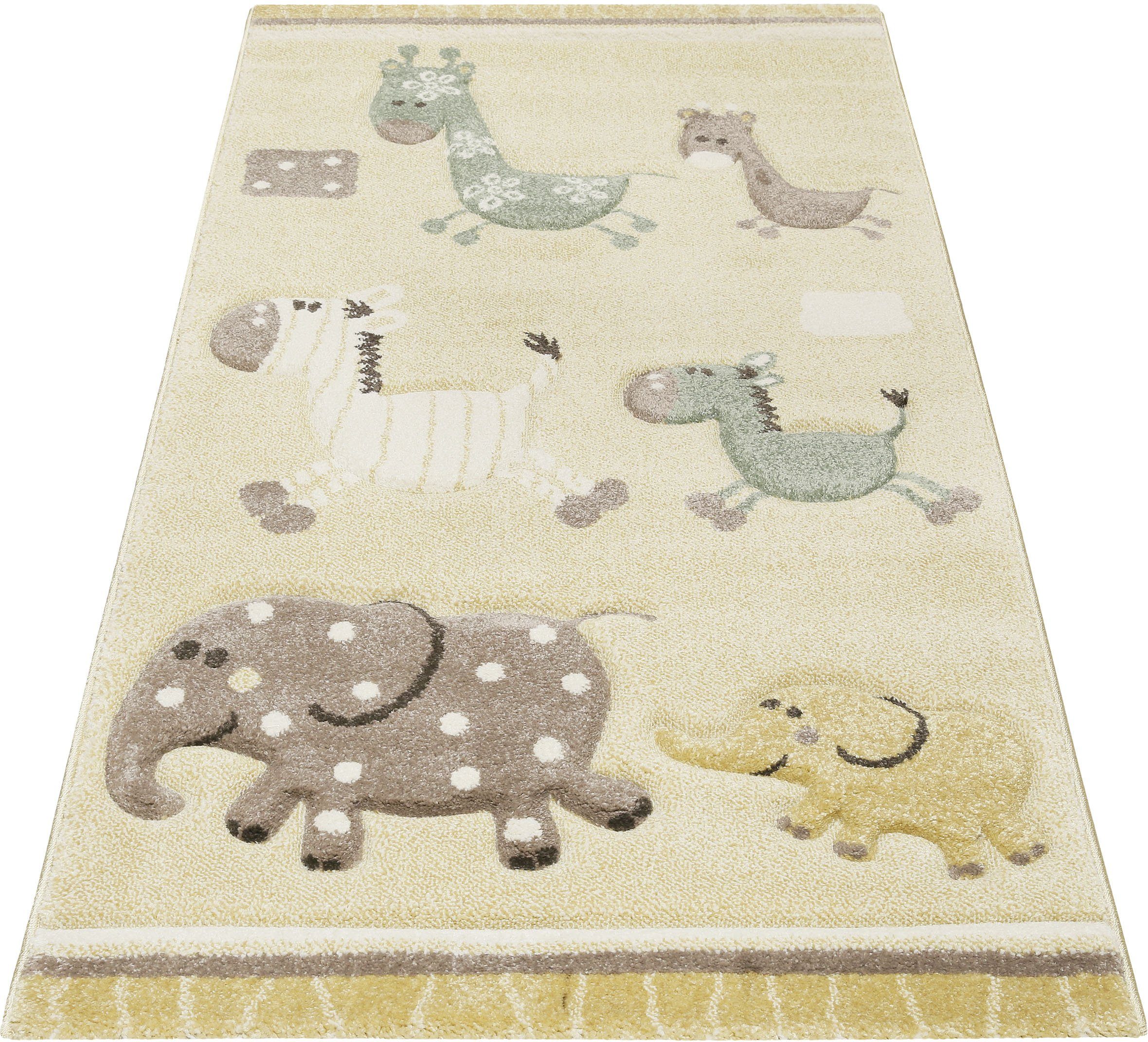 Esprit Kindervloerkleed Kids Lucky Zoo 2.0 speelkleden maat 200 cm x 290 cm x 13 mm beige