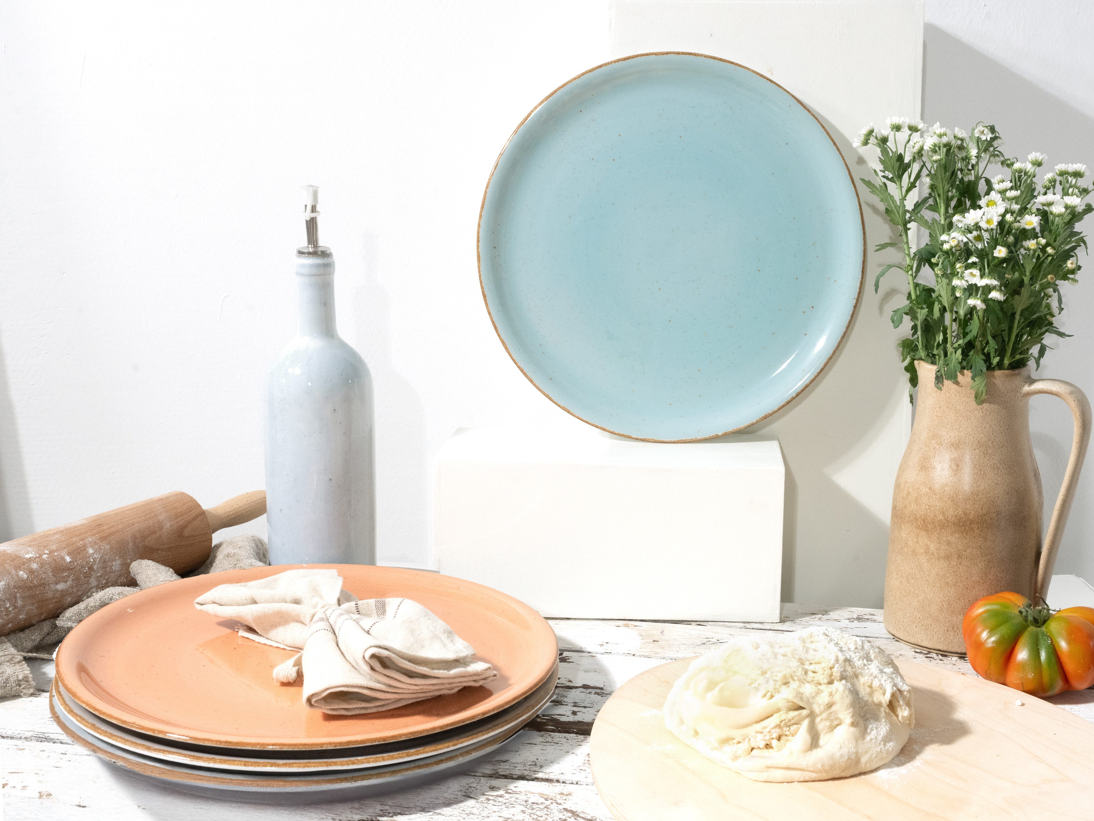CreaTable Pizzabord Dinerbord vintage nature Bordenset voor 4 personen, porselein (set, 4-delig)