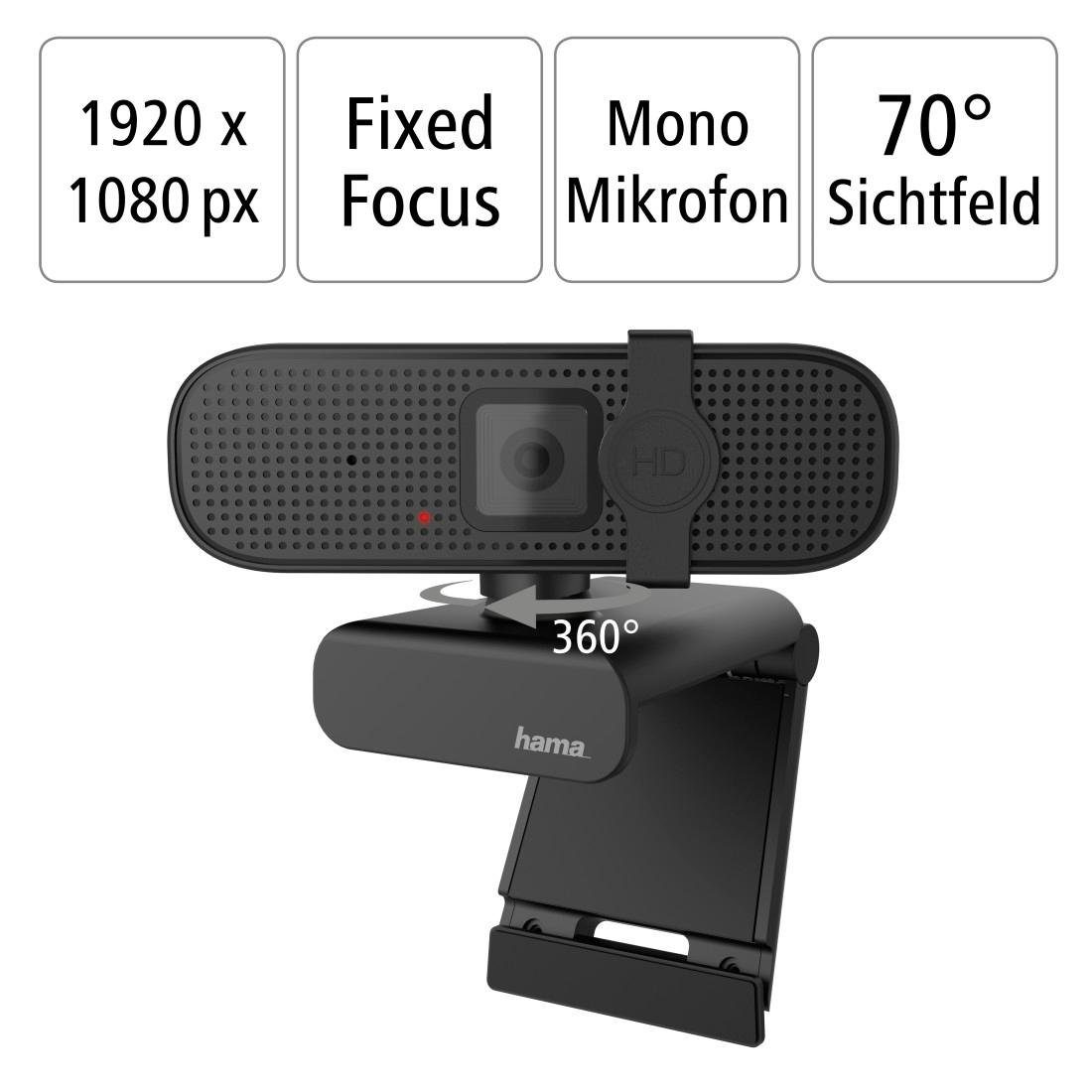 Hama Full HD-webcam PC webcam voor laptop, PC, streamen, chatten met microfoon, Windows, Mac