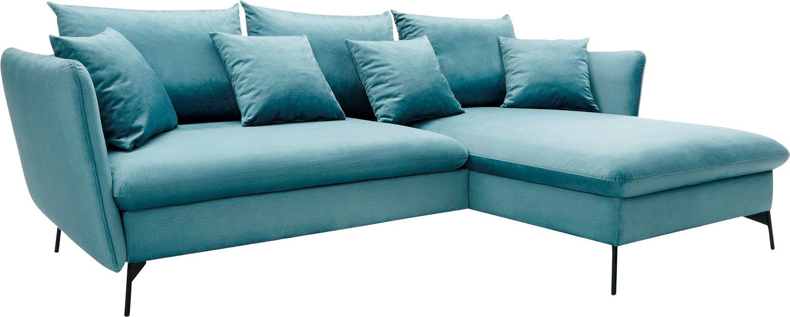 andas Hoekbank LIVORNO,258 cm, L-model, Slaapfunctie en bedlade (139/224 cm), fluweel, structuur, geweven stof