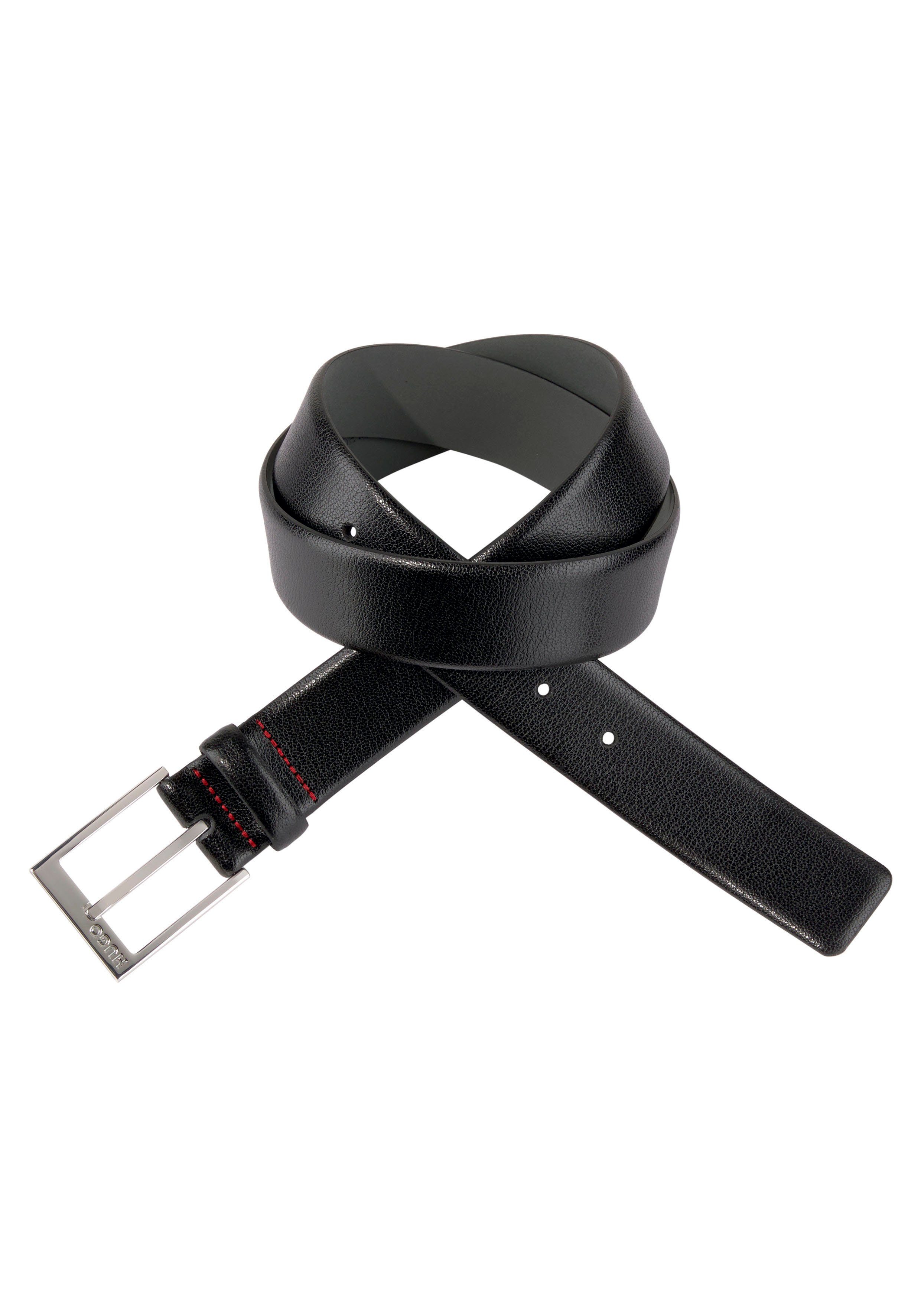 HUGO Leren riem geweven met logo-sluiting, glanzende zilverkleurige details