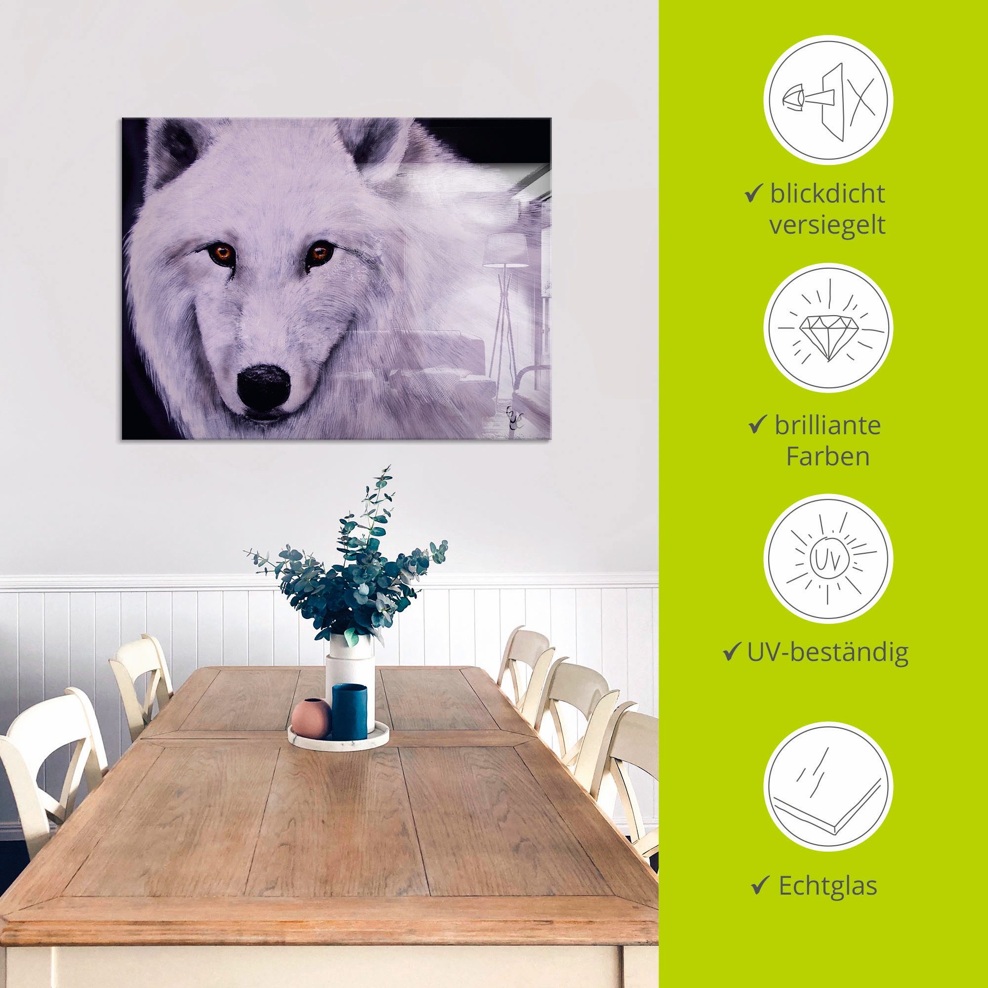 Artland Print op glas Witte wolf in verschillende maten