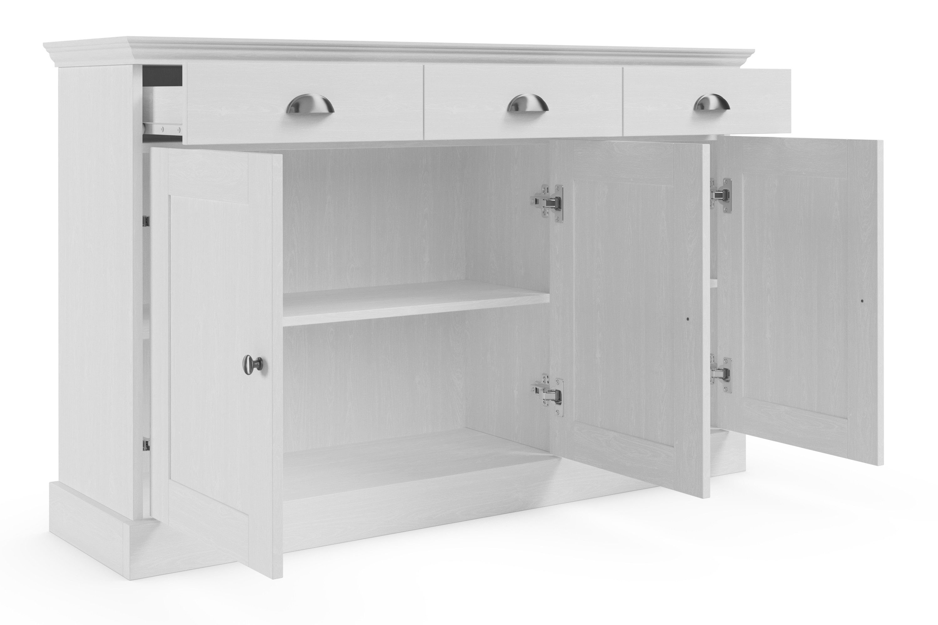 Home affaire Dressoir Motala Commode, 3 lades en 2 verstelbare planken, breedte 125 cm