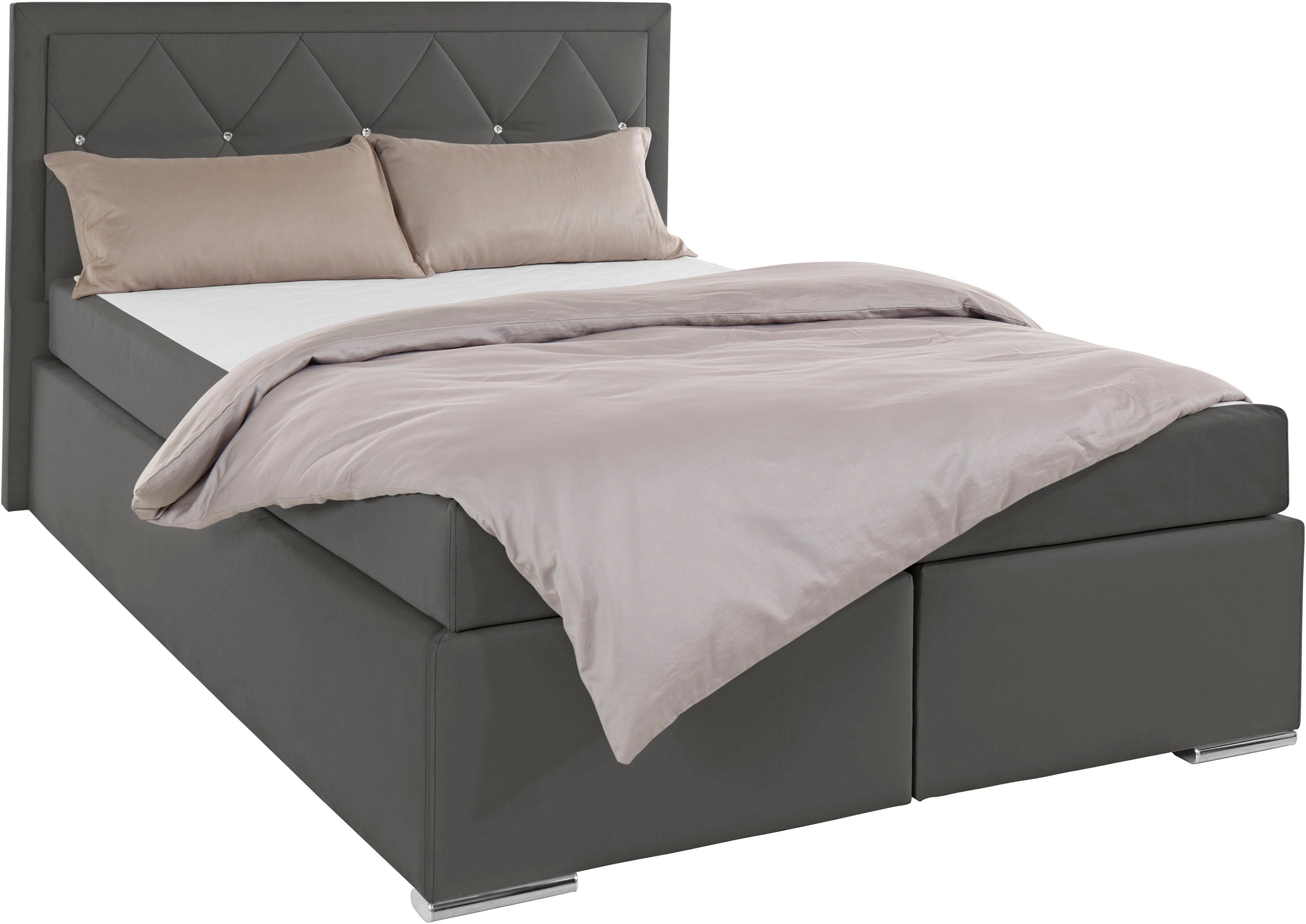 Leonique Boxspring Alfie, bestseller, optioneel met bedlade met strassteentjes in het hoofdbord, h2, h3 en h4 ter keuze