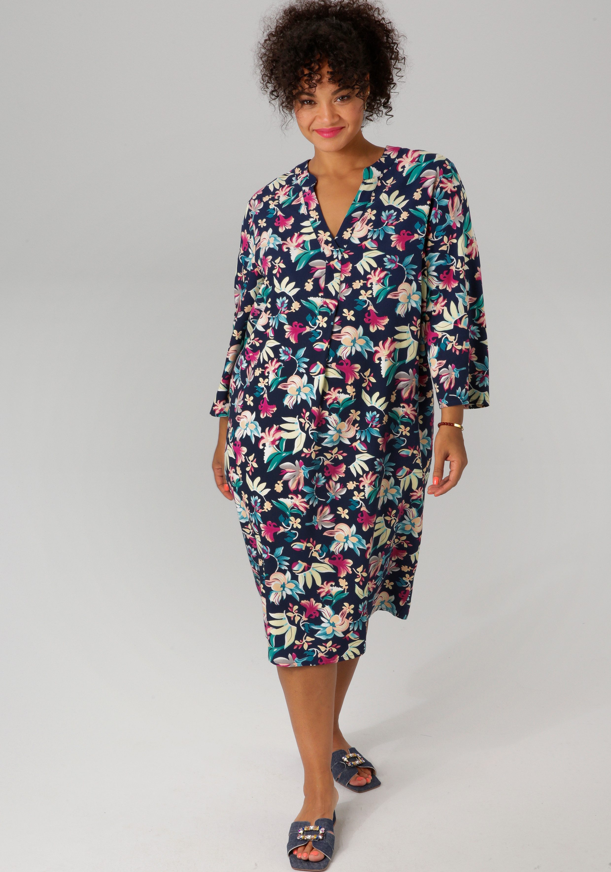 Aniston PLUS Zomerjurk met kleurharmonische bloemenprint - nieuwe collectie