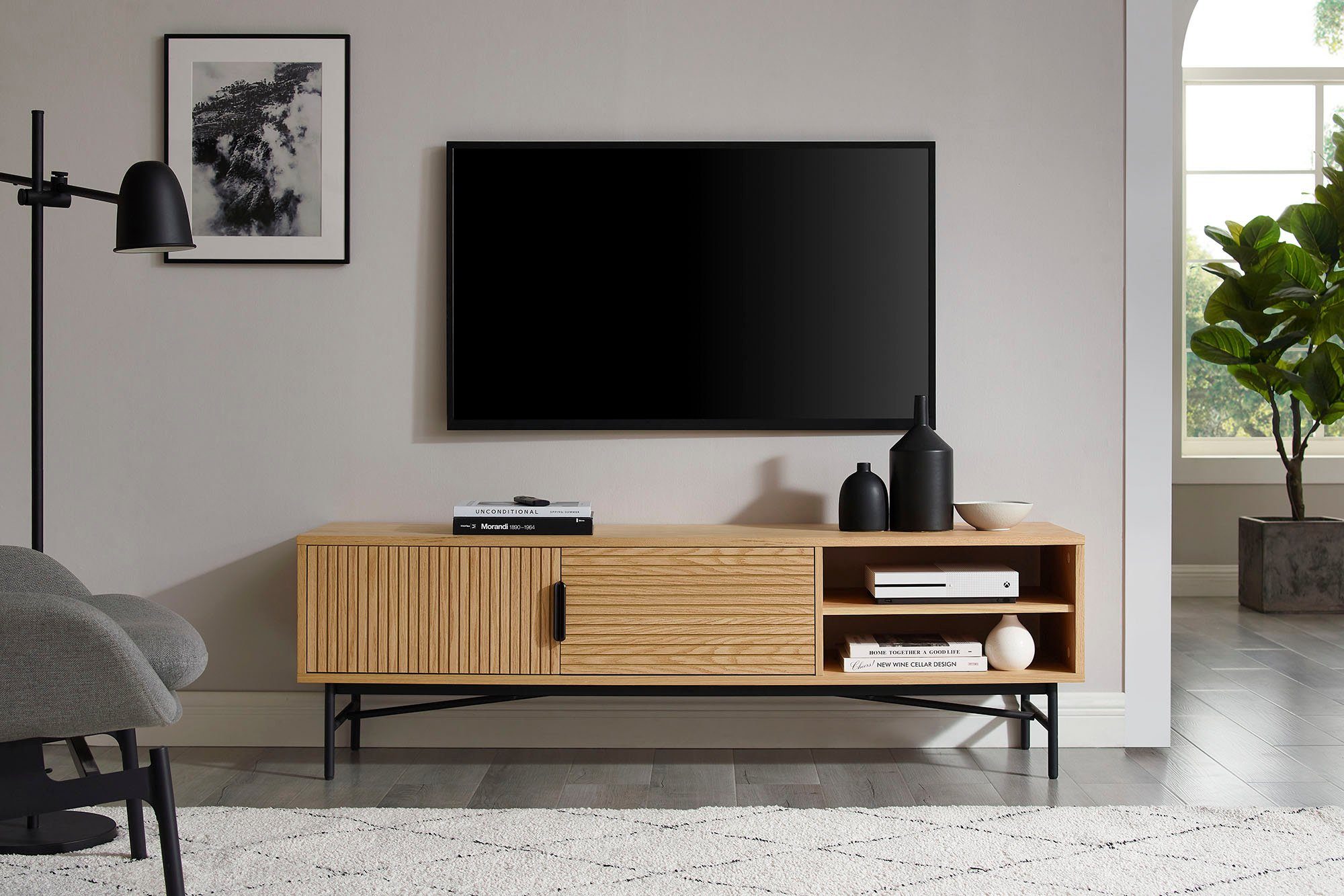 SalesFever Tv-meubel Commode, eikenhoutfineer, breedte 160 cm lowboards beige