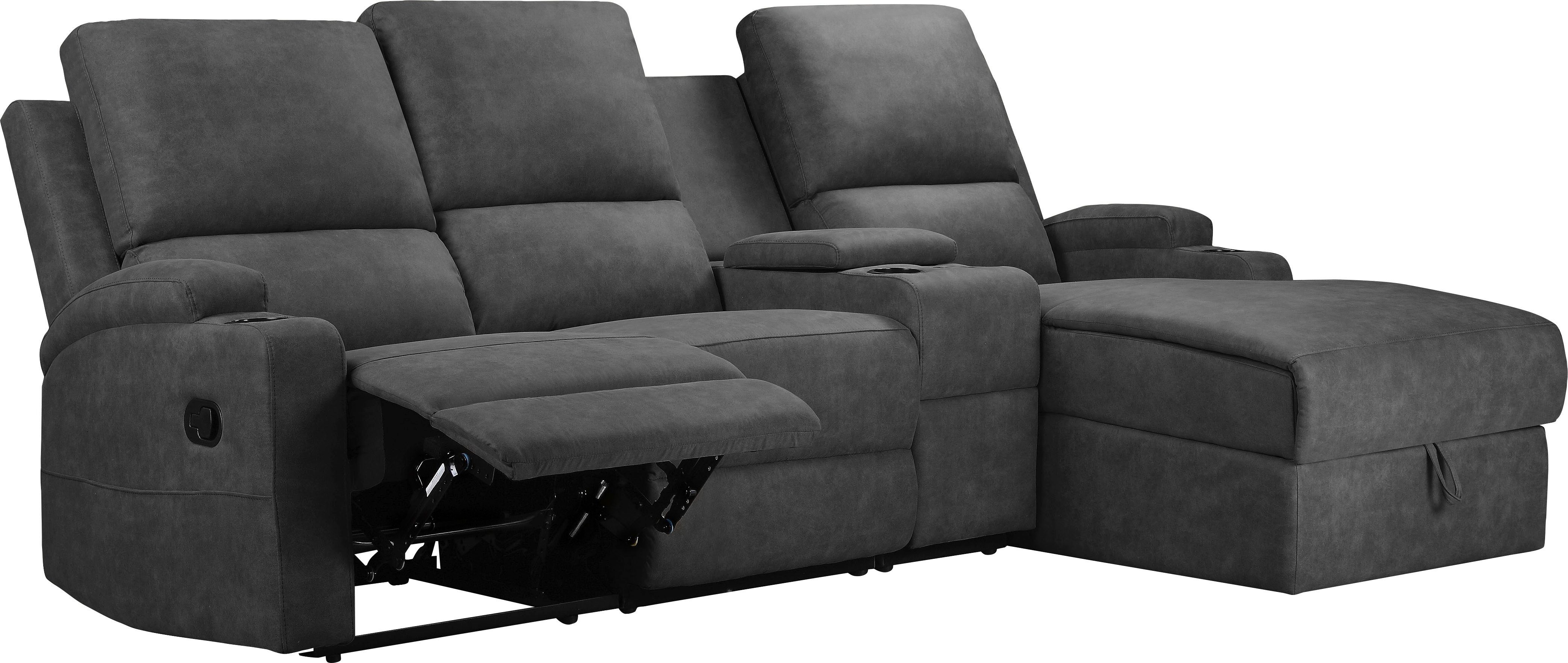 Home affaire Hoekbank Napori multimediabank, 3 bioscoopstoelen XXL, L-model, Bioscoopbank met relaxfunctie, bekerhouder, opbergvak en opbergbox