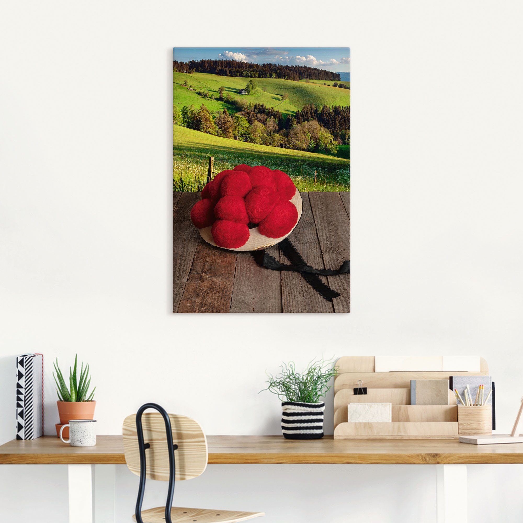 Artland Artprint Bollenhut uit het Zwarte Woud op een houten tafel als artprint van aluminium, artprint voor buiten, artprint op linnen in verschillende maten