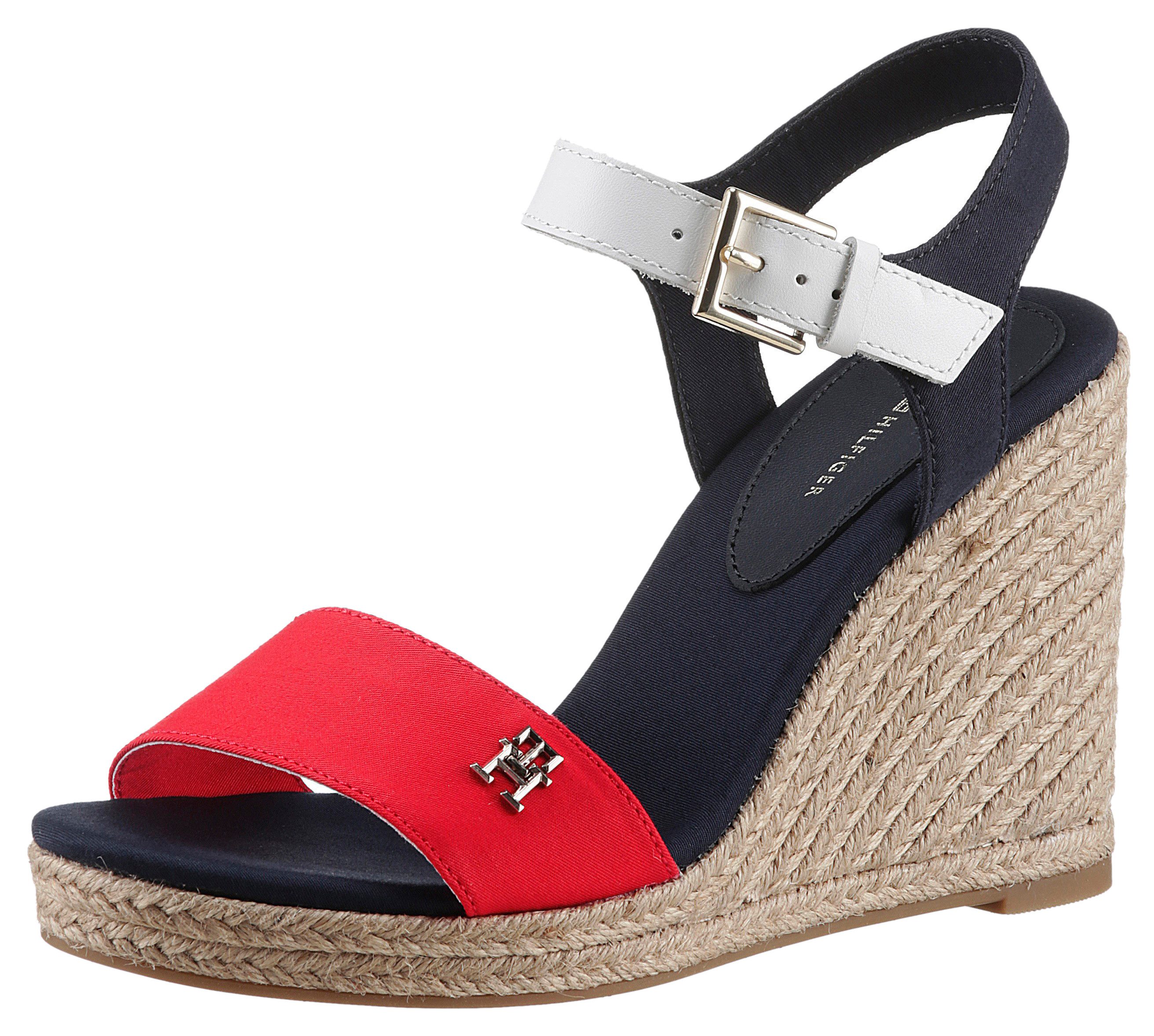 Tommy Hilfiger Sleehaksandaaltjes STRIPES WEDGE SANDAL zomerschoen, sandaal, sleehak, met verstelbare...