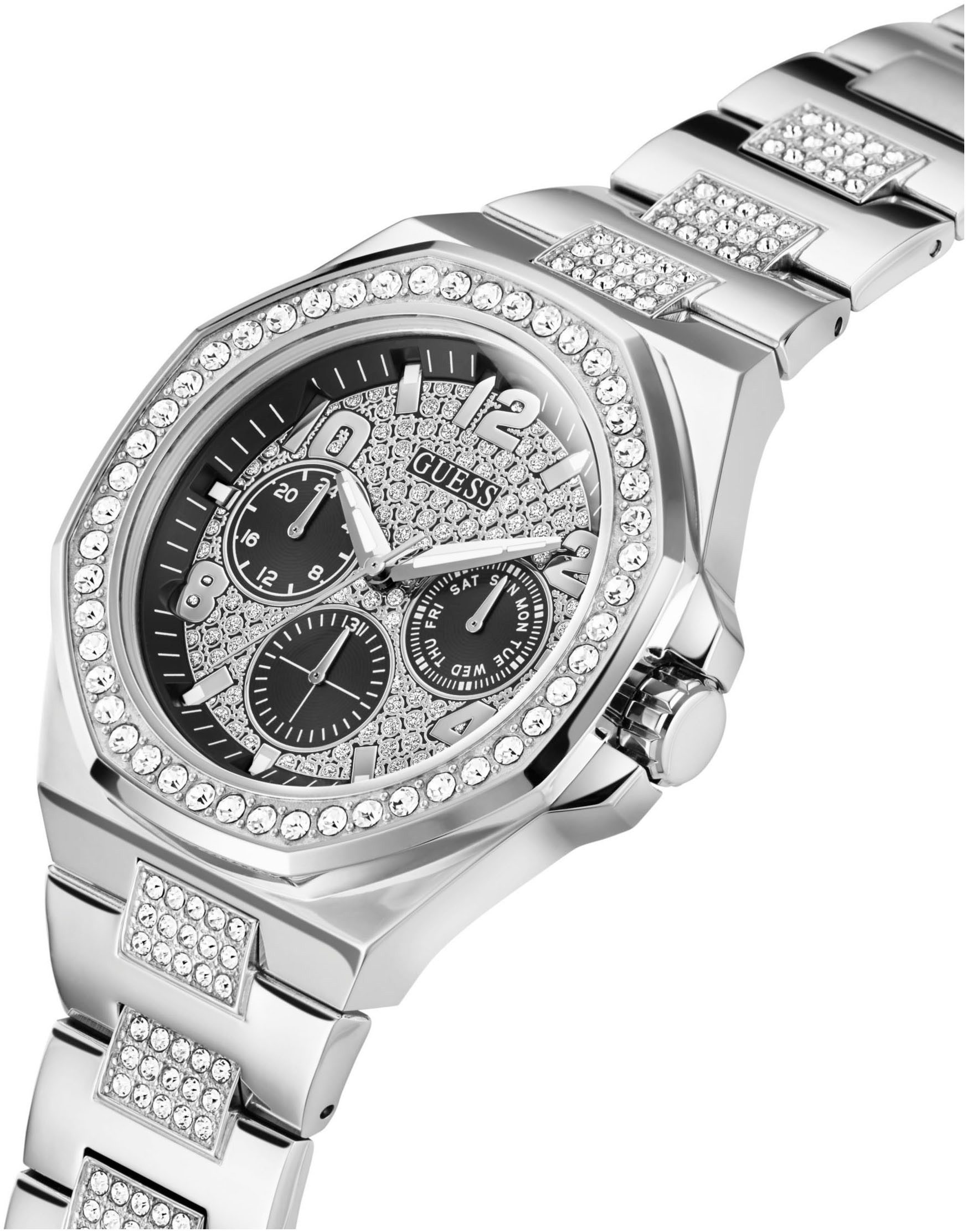 Guess Multifunctioneel horloge Empire Quartzhorloge, horloge, heren, datum, 12/24-uurs weergave, kristalstenen