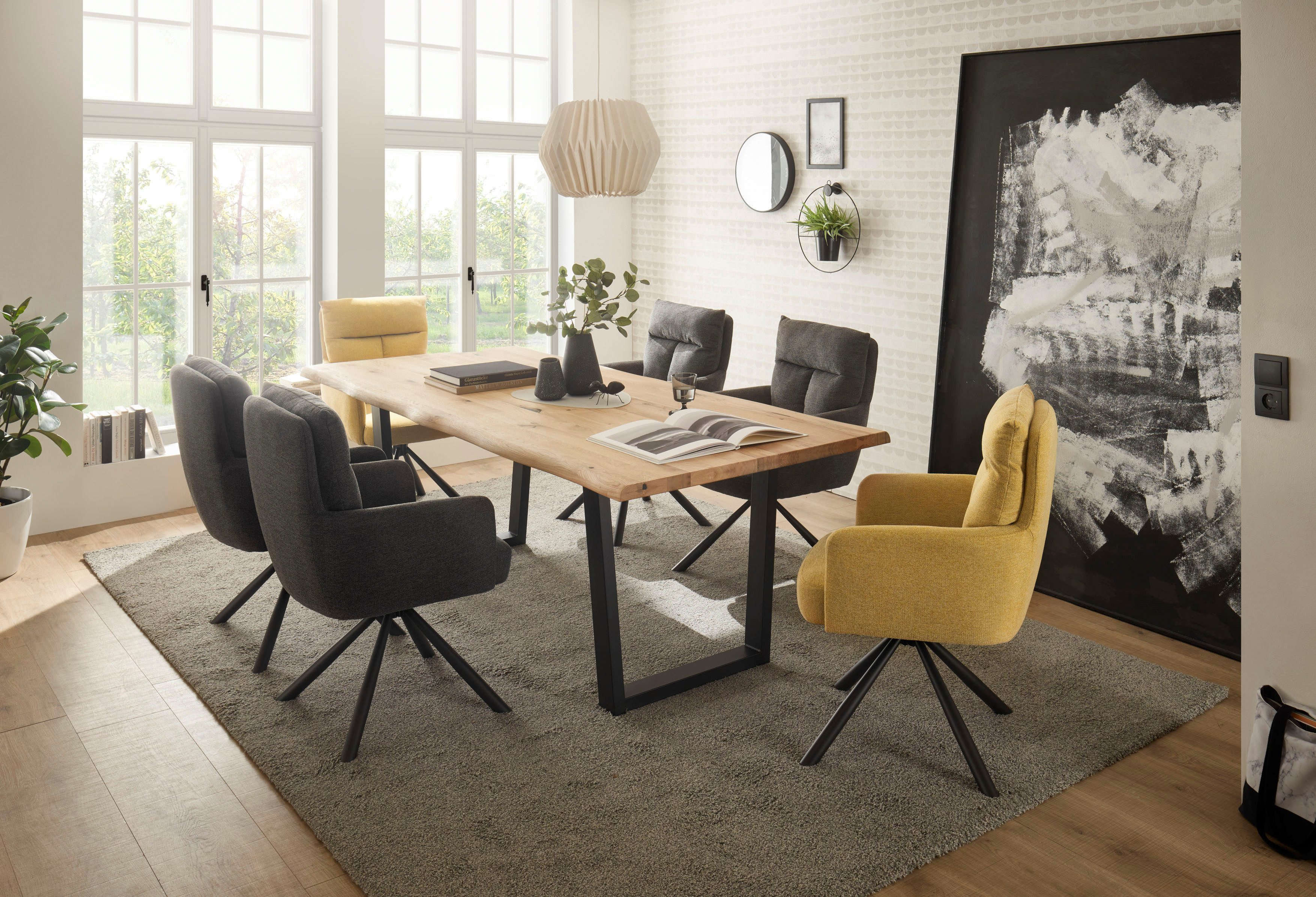 Stolkom Eettafel Benny Eik massief hout, tafel met boomrand
