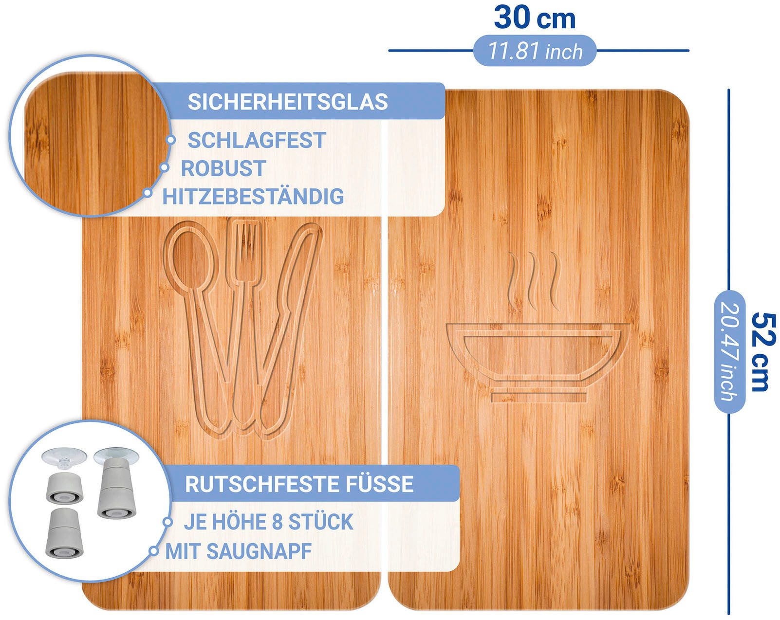 WENKO Kookplaatdeksel Universeel model Lunch Kookplaatafdekking voor alle soorten kookplaten, krasvast, met antislipvoetjes (set, 2-delig)
