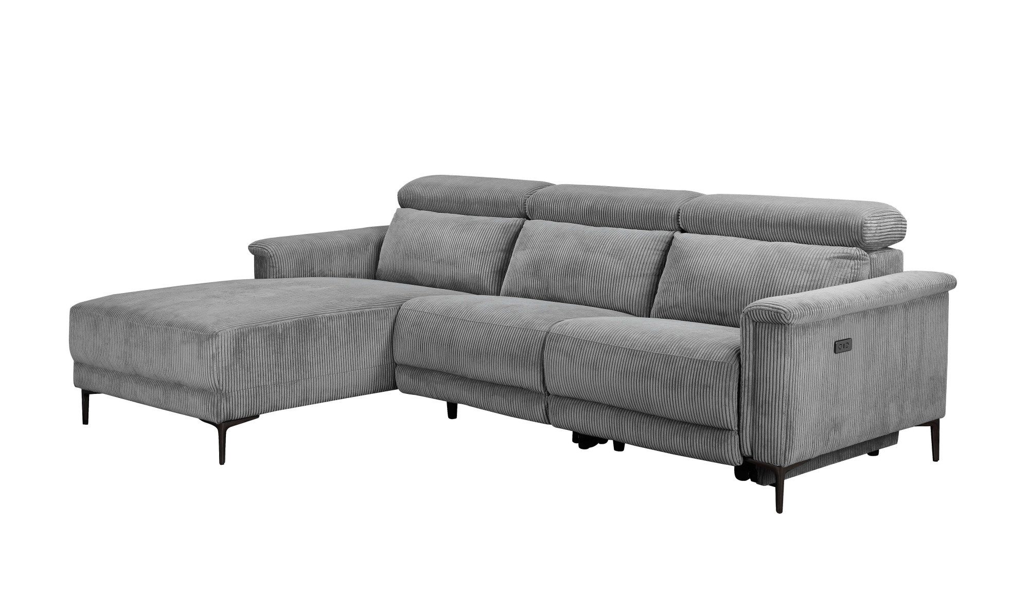 Places of Style Hoekbank Lund in cord, L-vorm, 261 cm, handmatige en elektrische relaxfunctie