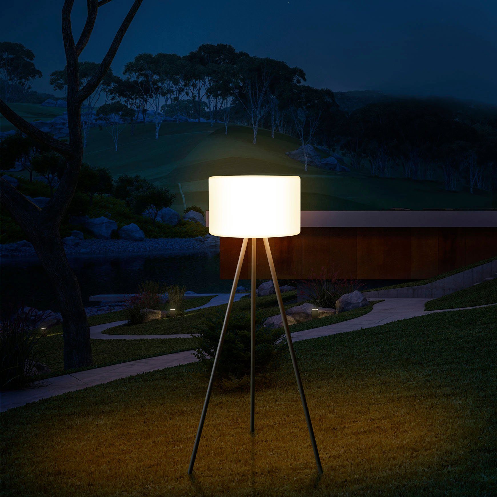 Paco Home Staande lamp BRUCE LED binnen- en buiten tuin terras oplaadbare accu balkon driepoot