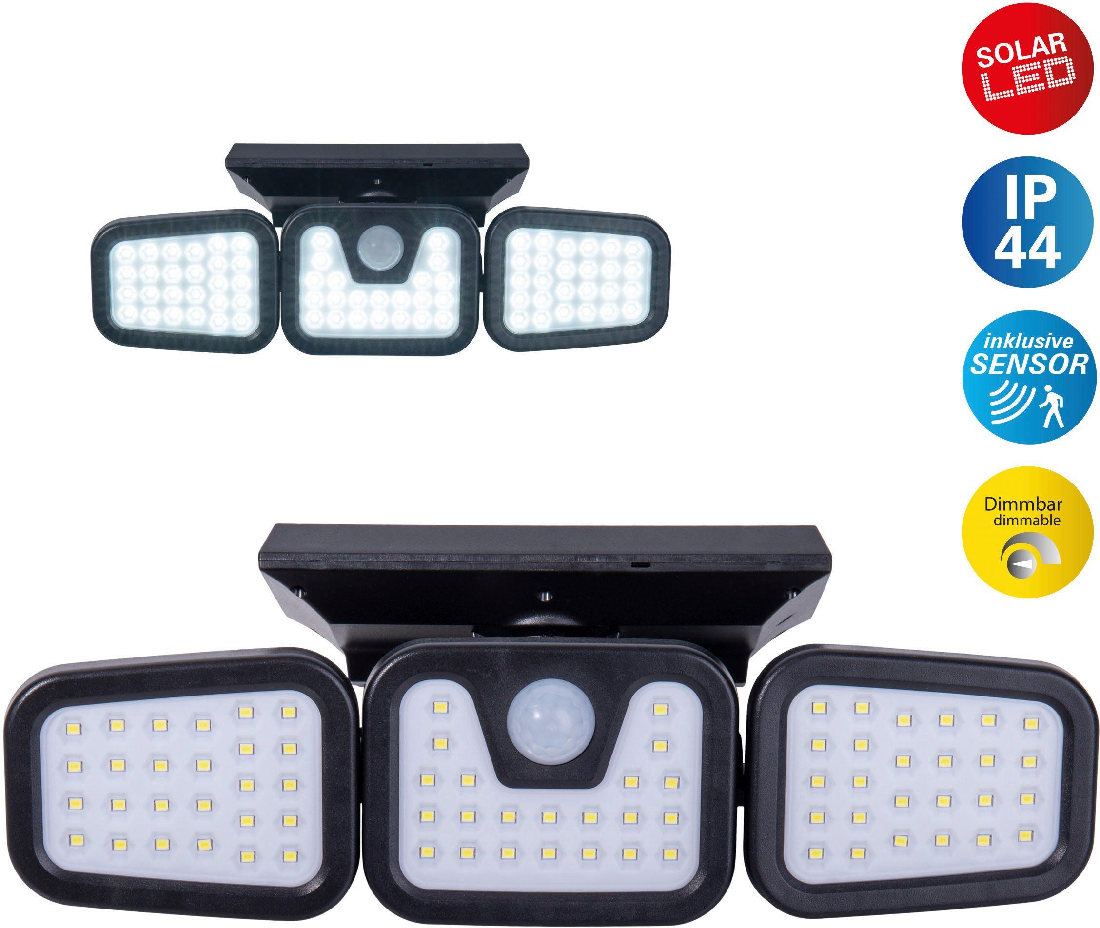 näve Ledsolarlamp Pacita Wandlamp, dimbaar in 3 standen, sensor/dimschakelaar (1 stuk) tuinlampen zwart