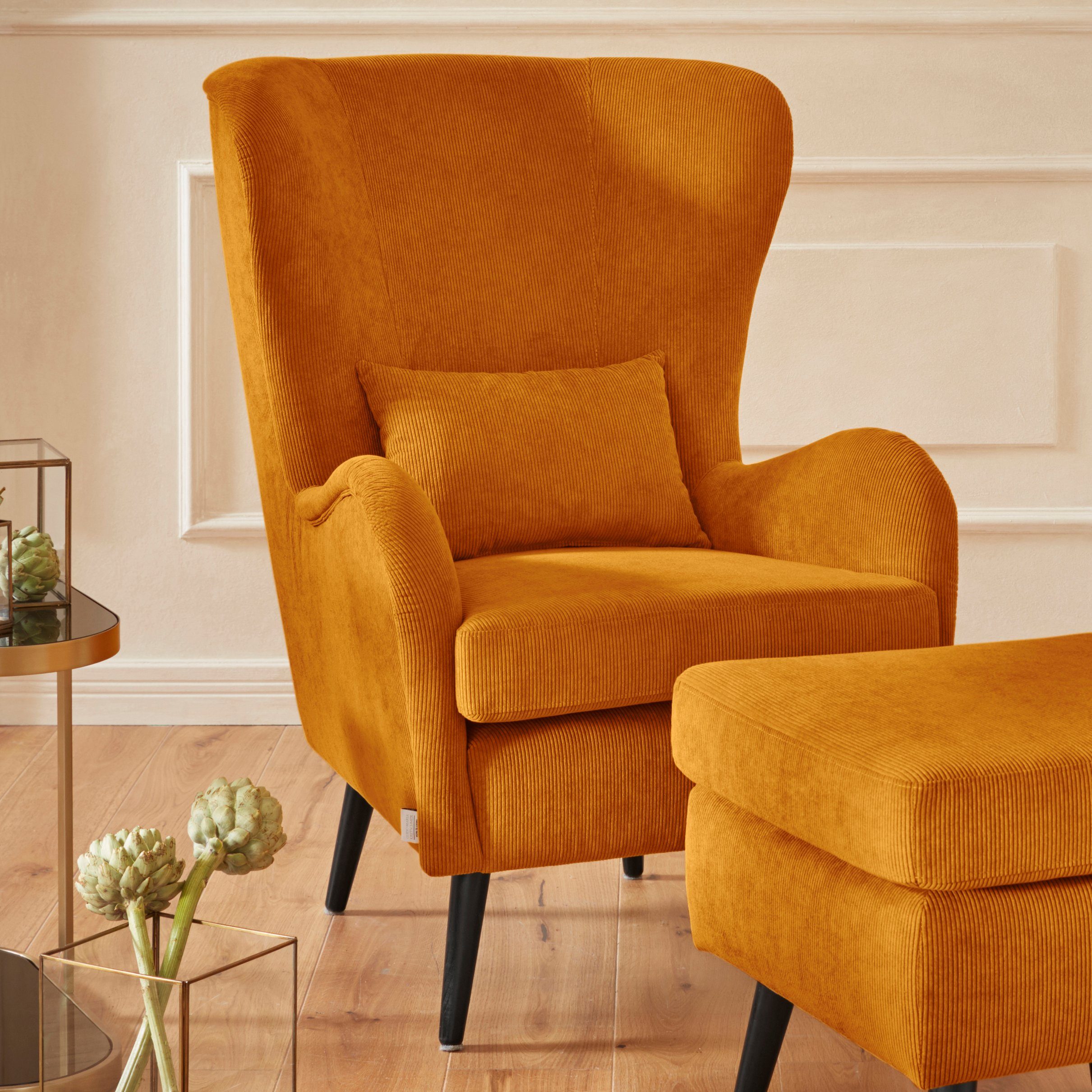 Guido Maria Kretschmer Home&Living Fauteuil Salla naar keuze met of zonder hocker, grote fauteuil: afm. bxdxh: 78x94x118 cm, overtrekstof ook in luxe-microvezel in imitatiebont-loo