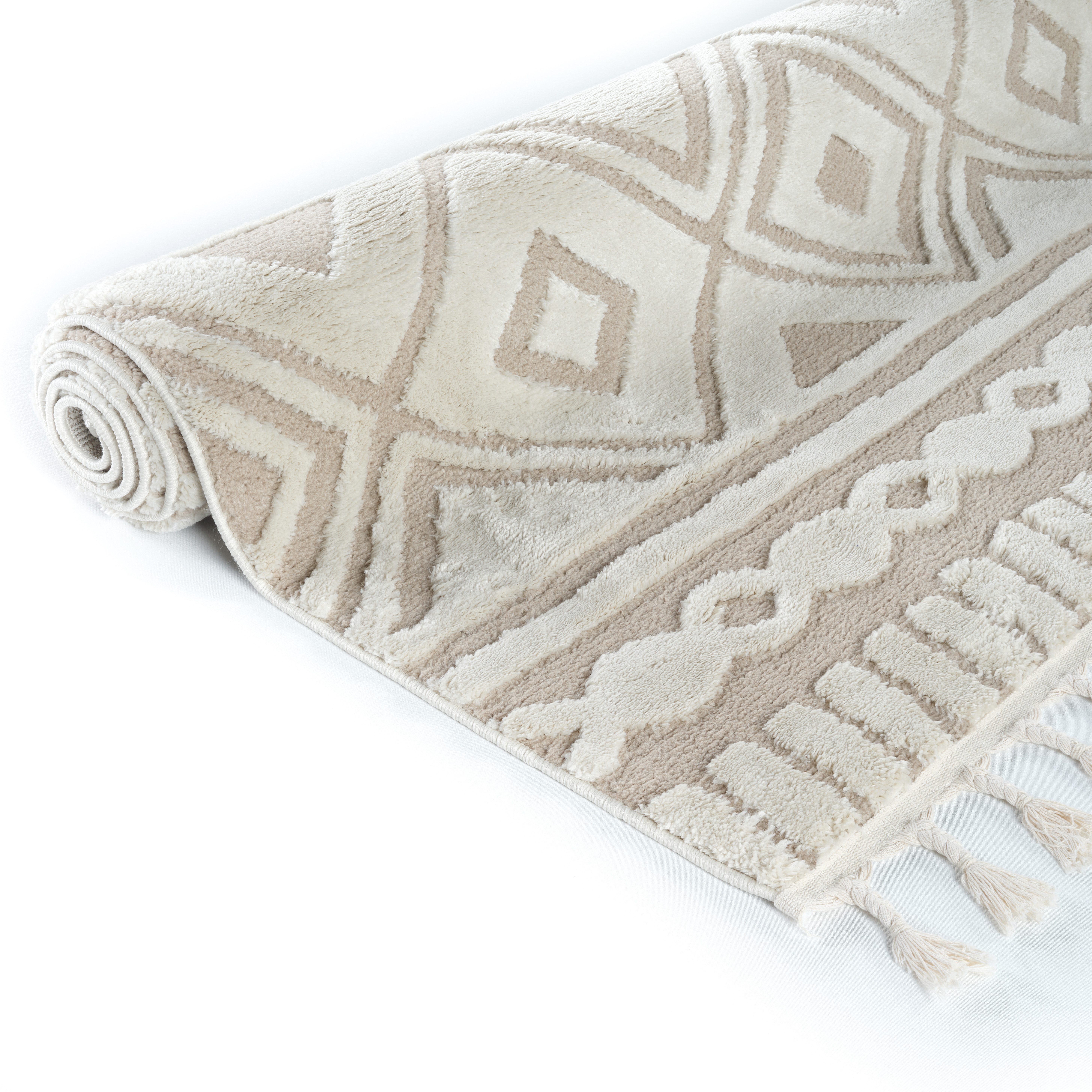 my home Vloerkleed Bonvo met franjes, hoog-laag structuur, woonkamer, slaapkamer, boho-stijl