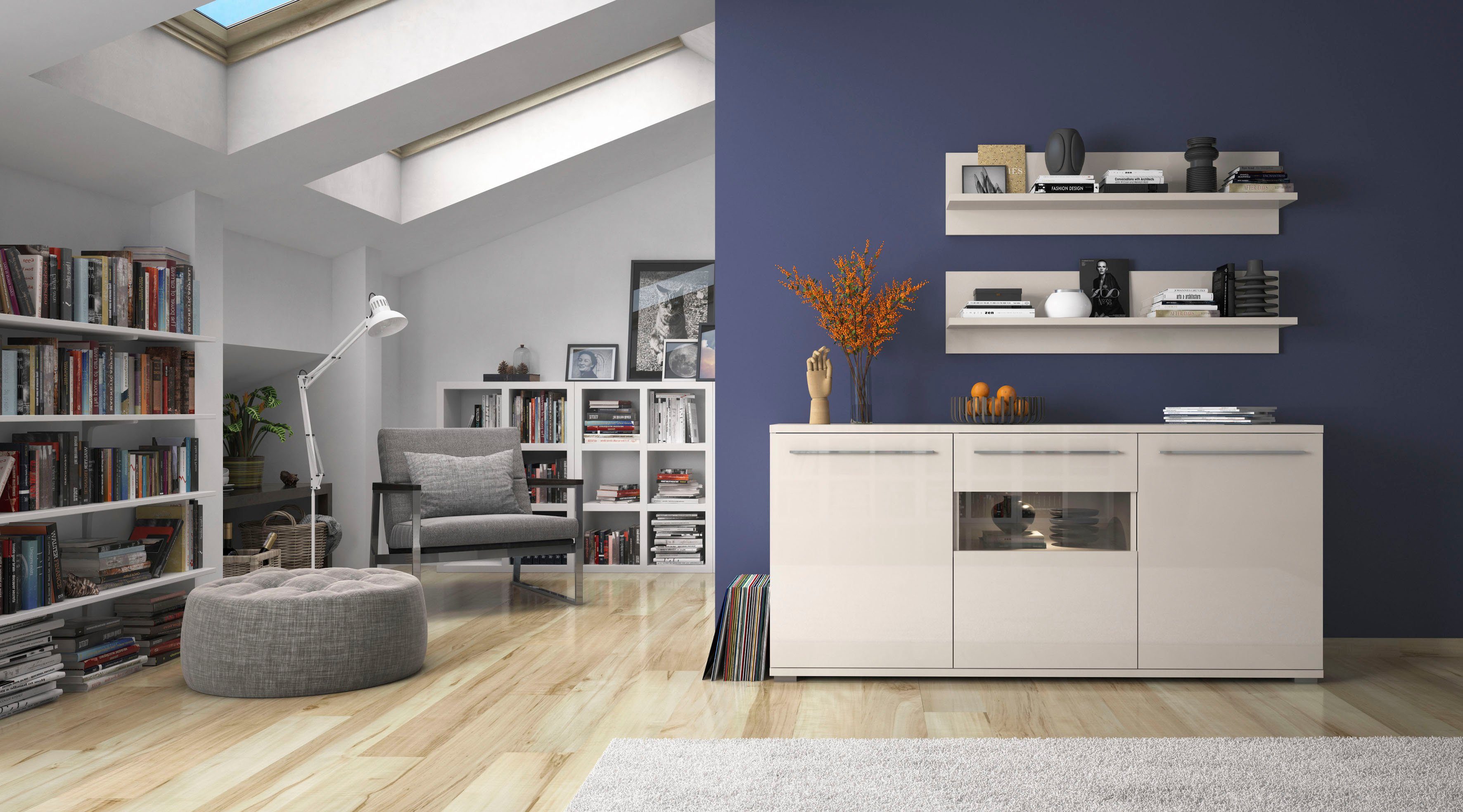 Places of Style Kast Piano Hoogglans UV gelakt, soft-closefunctie dressoirs maat 150x45,2x84,6 cm grijs