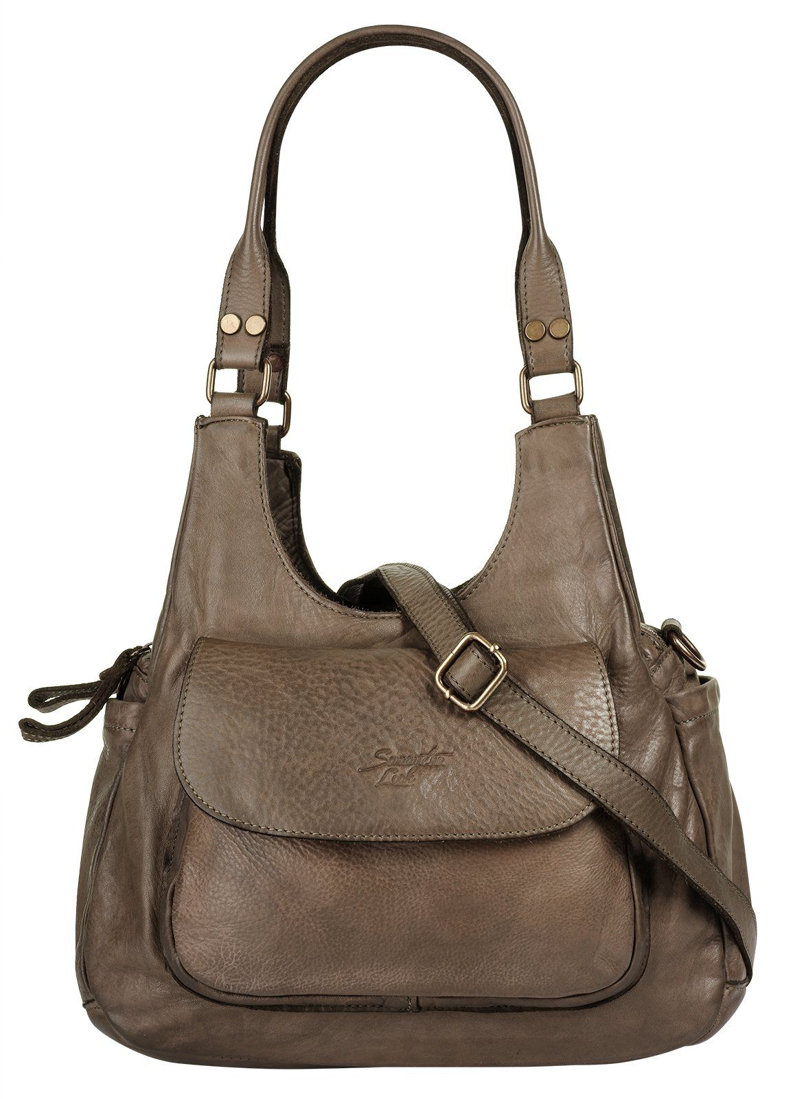 Samantha Look Schoudertas echt leer, made in italy dames tassen grijs