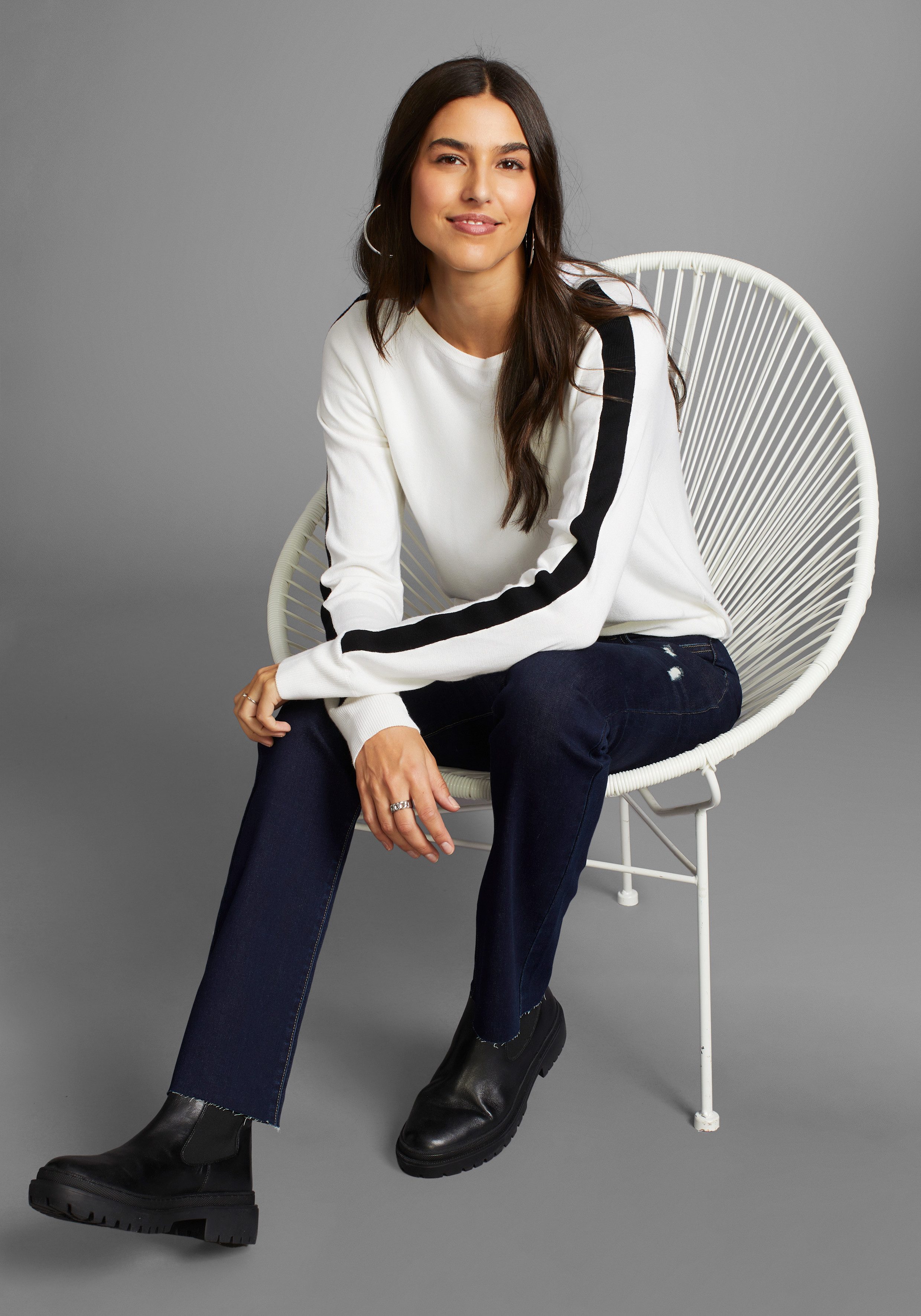Laura Scott Lange trui met contraststrepen - nieuwe kleuren