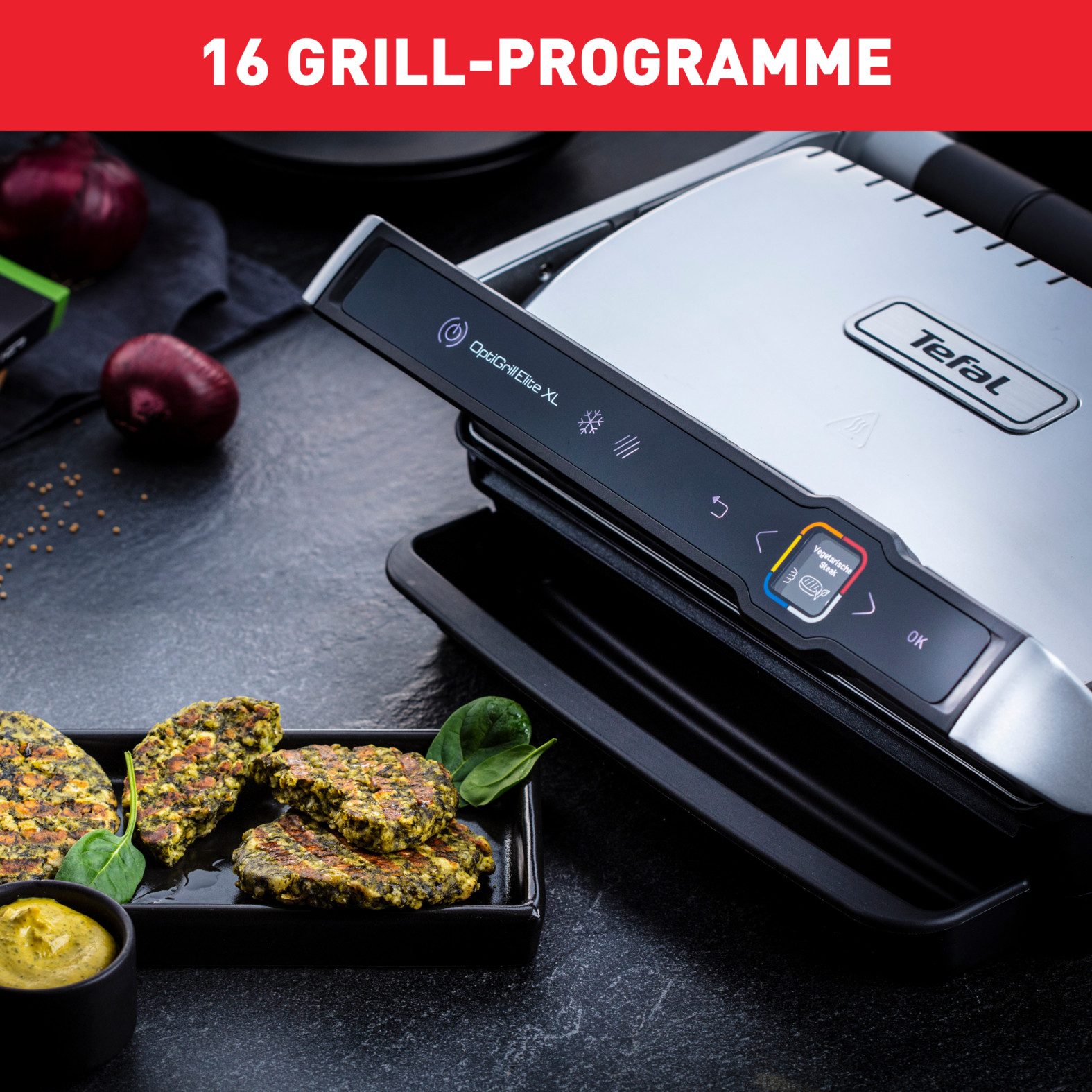 Tefal Contactgrill OptiGrill Elite XL, spülmaschinengeeignete Platten Countdown tot perfect resultaat, extra Grillboost voor grill-strepen