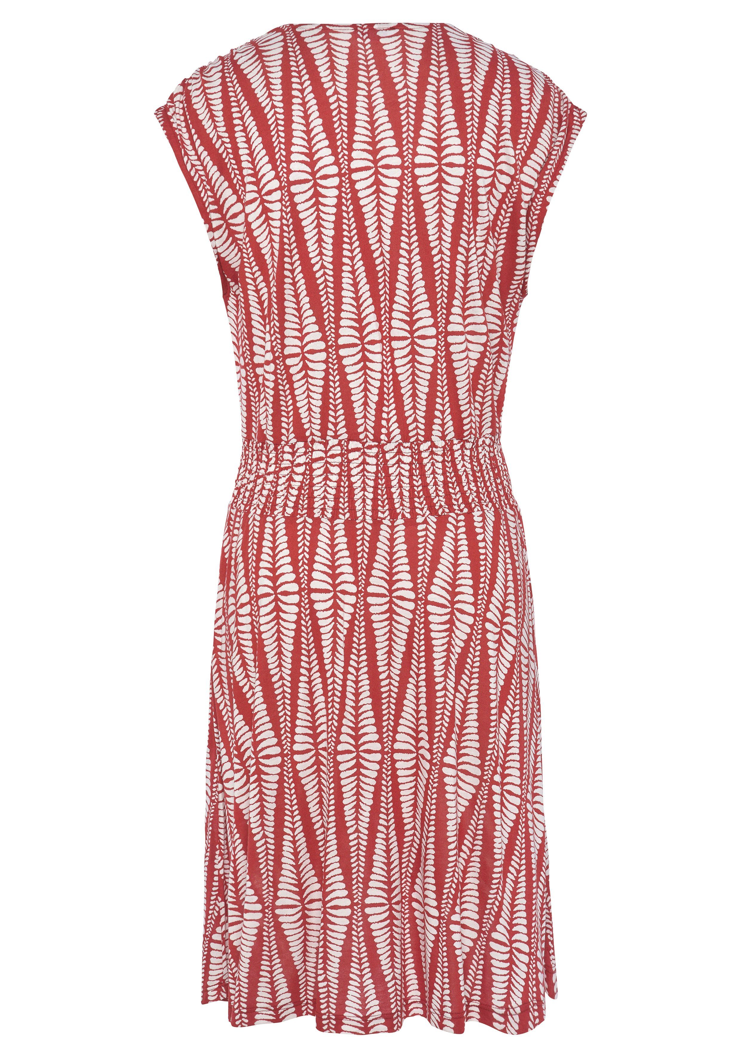 Lascana Jerseyjurk met brede smockband kort zomerjurk met alloverprint