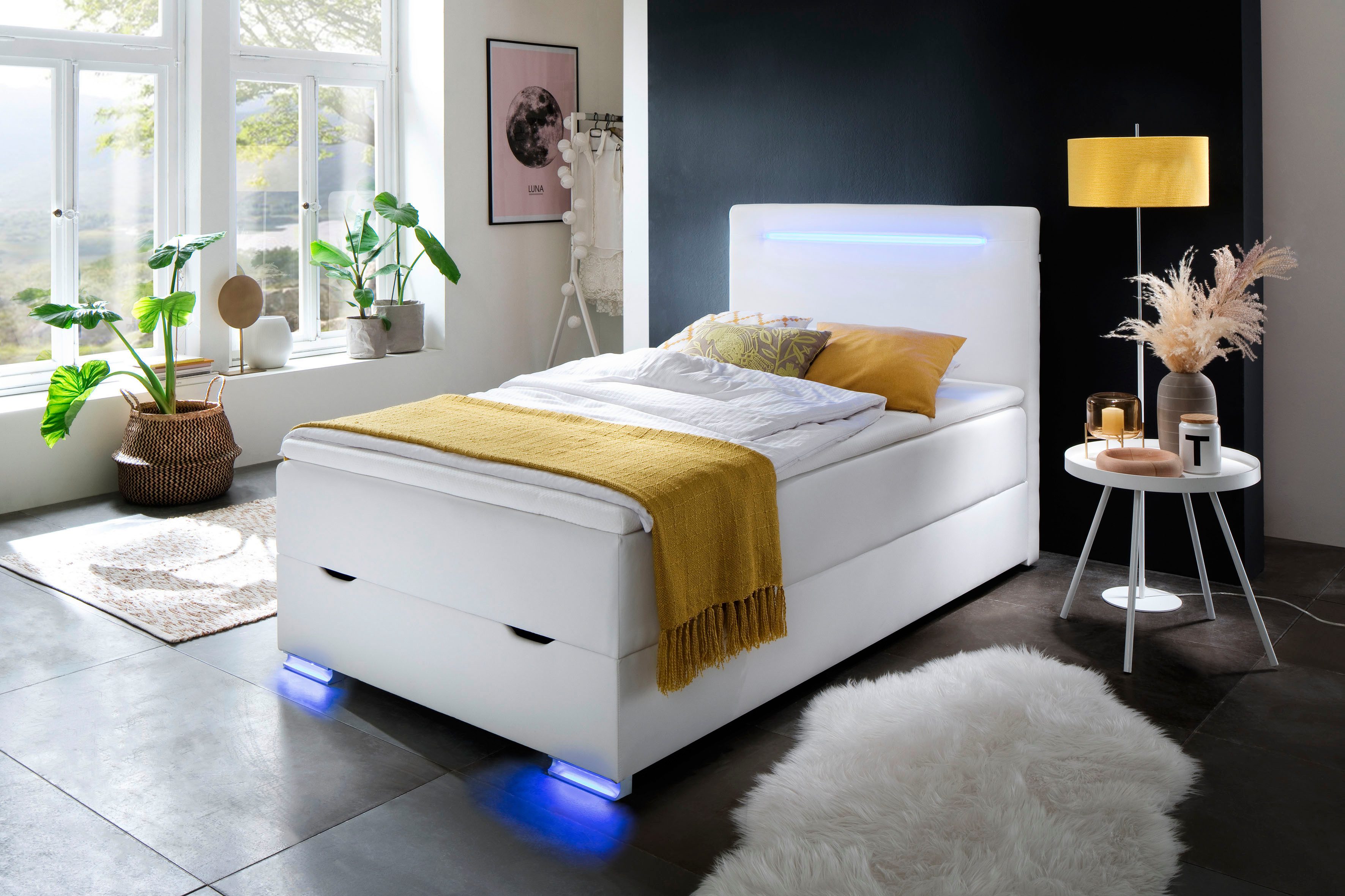 meise.möbel Boxspring Las Vegas Voeten en hoofdbord met ledverlichting, met bedkist en topmatras