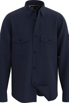 tommy hilfiger overhemdjasje cotton linen crinkle overshirt blauw