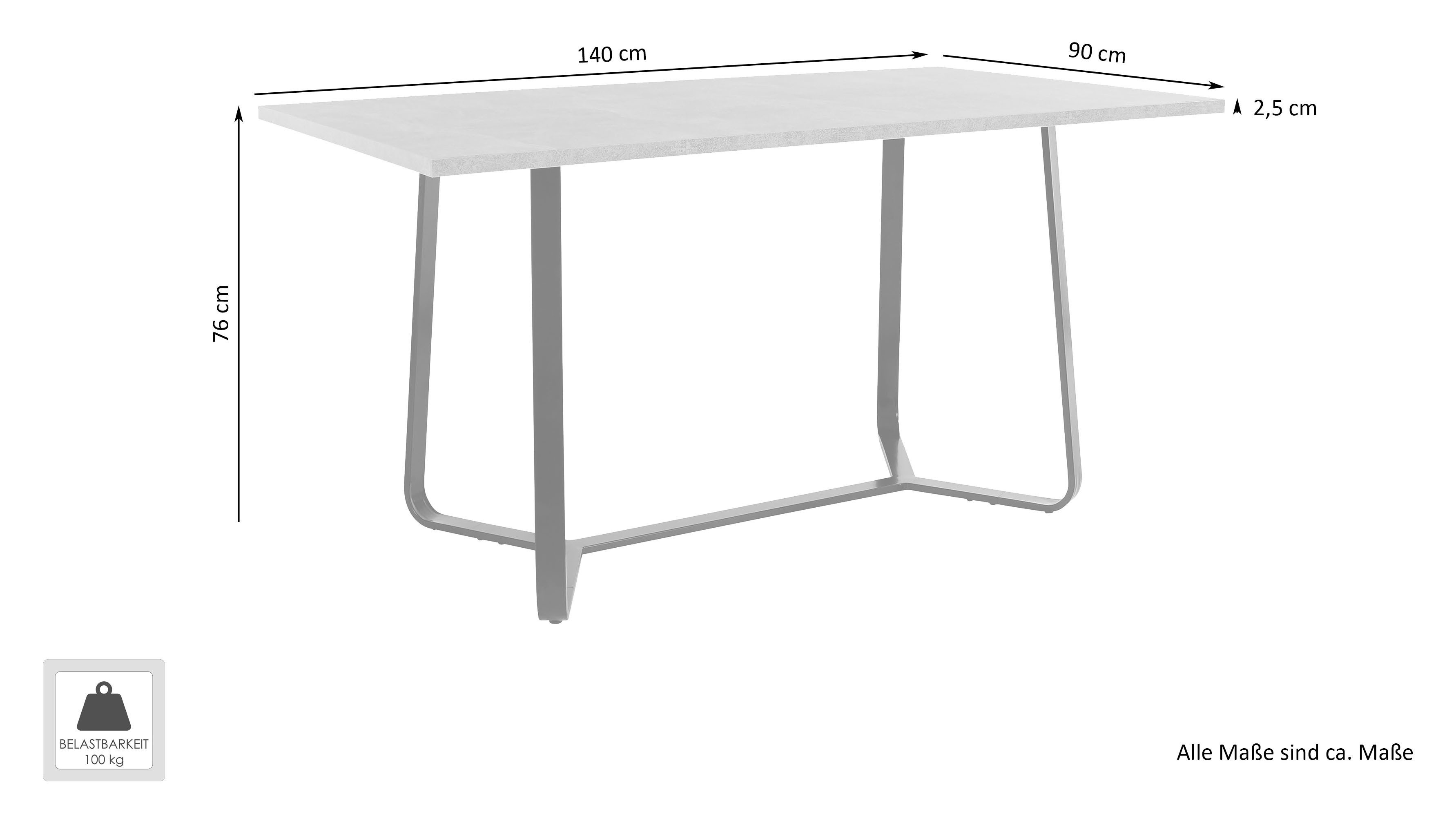 byLIVING Eettafel Talea modern design, 140 cm en 160 cm, artisan eik, old style wood, beton (1 stuk)