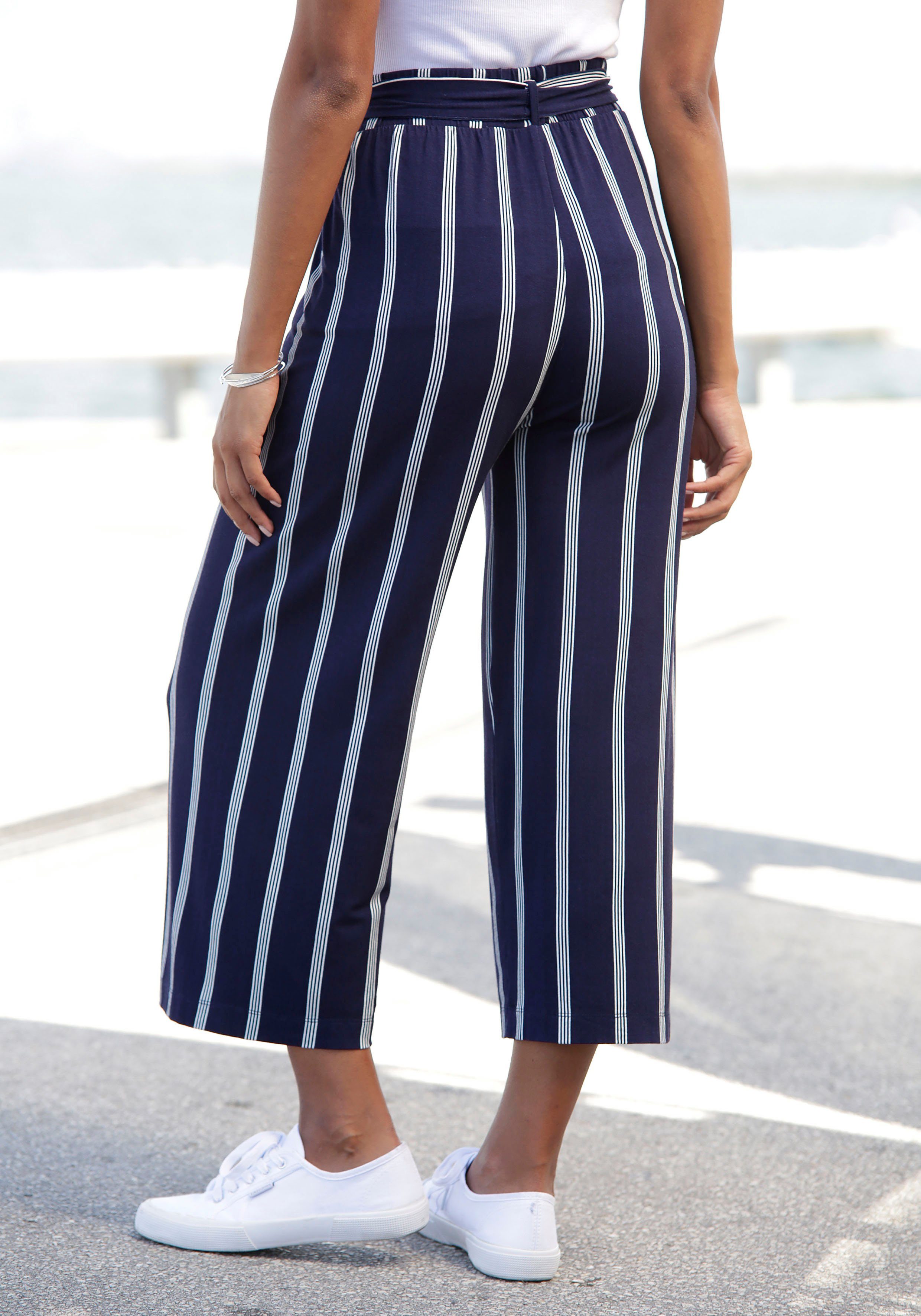 Lascana Culotte in paperbag look, luchtige jersey broek, casual (Met een bindceintuur)