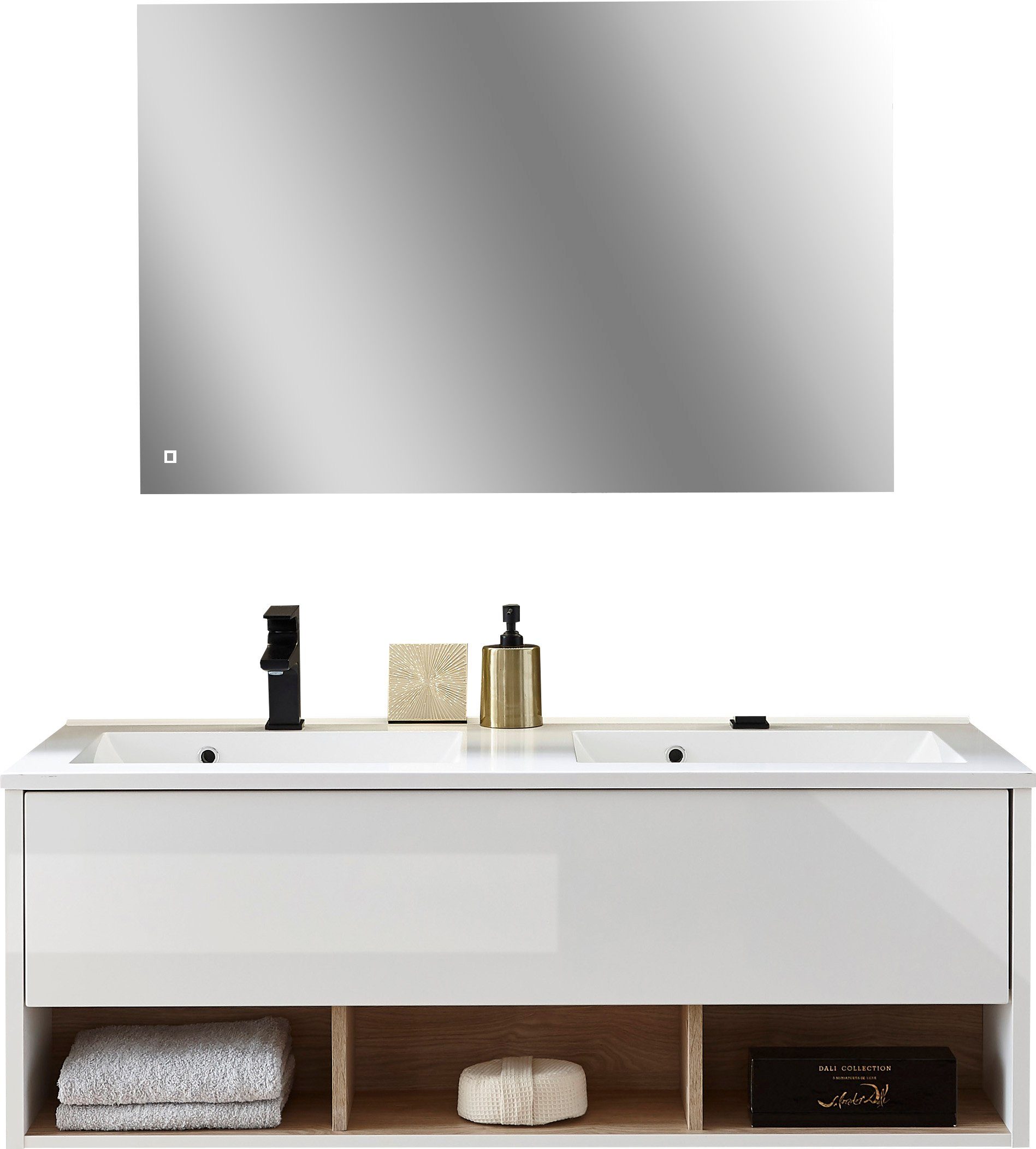 Places of Style Badkamerserie Studio Line, bad in modern ontwerp, 2-delig badkamer Wastafel en spiegel, in twee kleuren beschikbaar, veel opbergruimte (2-delig)