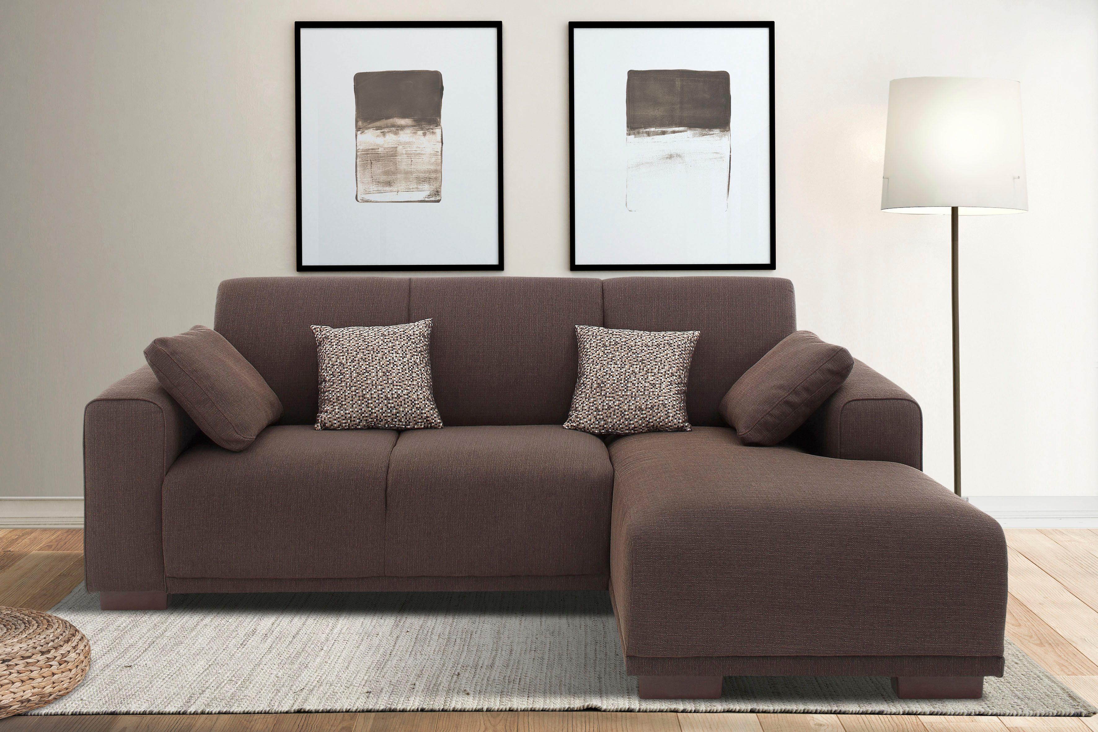 Home affaire Hoekbank BORNHOLM L-vorm met chaise longue, afmetingen B/D/H: 234/162/85 cm Recamiere links of rechts bestelbaar, golfvering, inclusief 2 kussens