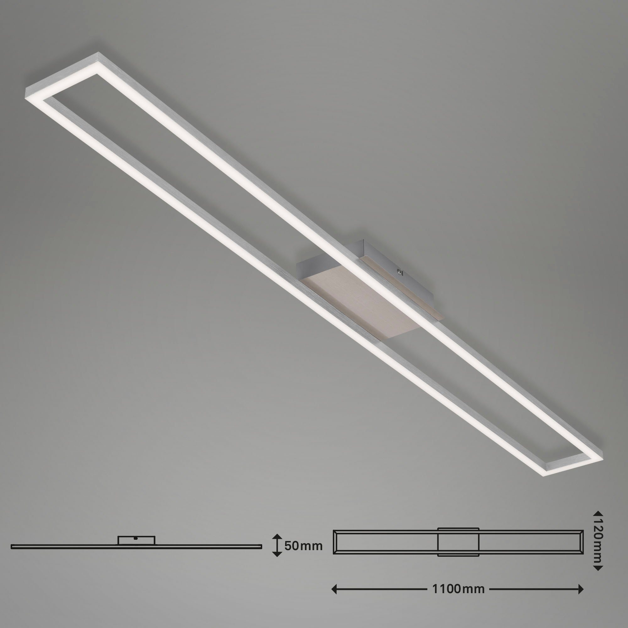 Briloner Leuchten Led-plafondlamp 3094012 FRAME Plafondlamp, 110x12x5 cm, mat-nikkel, 18W, woonkamer, slaapkamer
