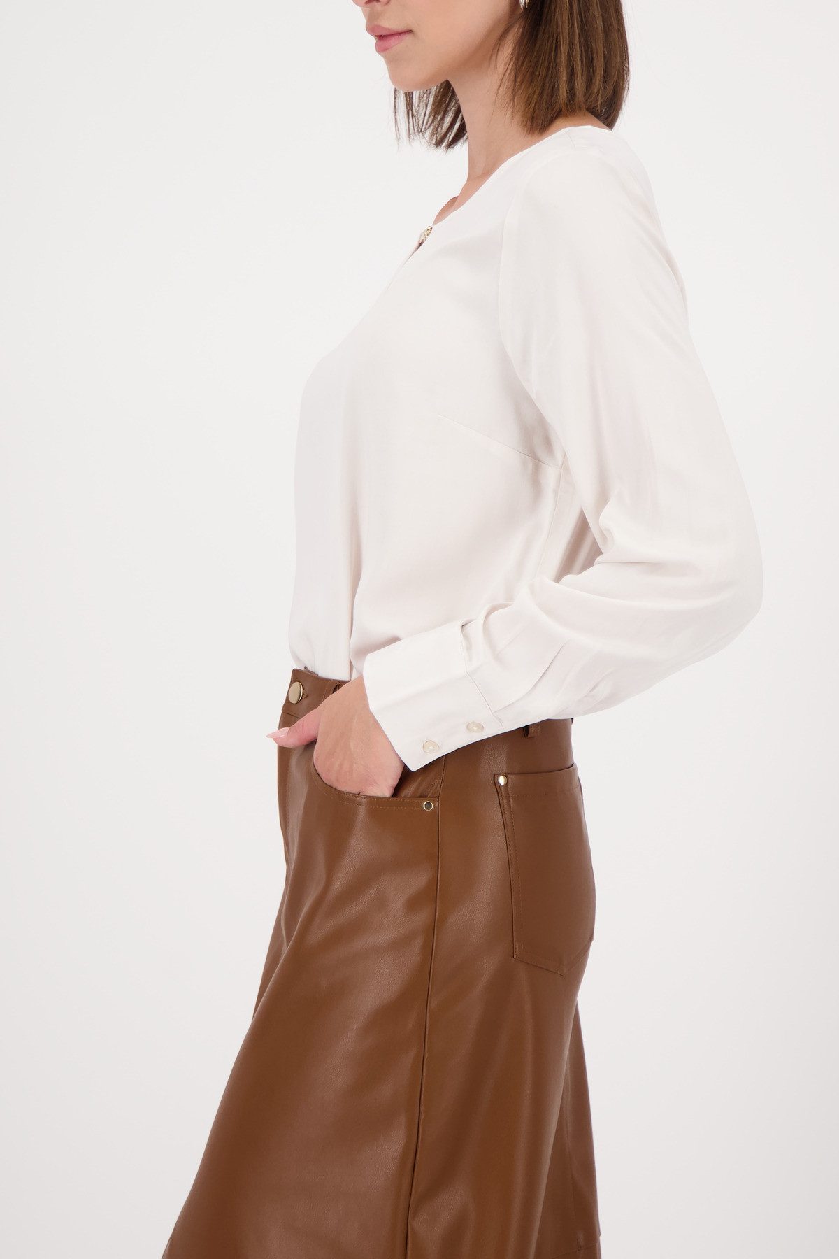 Monari Blouse met lange mouwen Regular fit met ronde hals met sierdetail