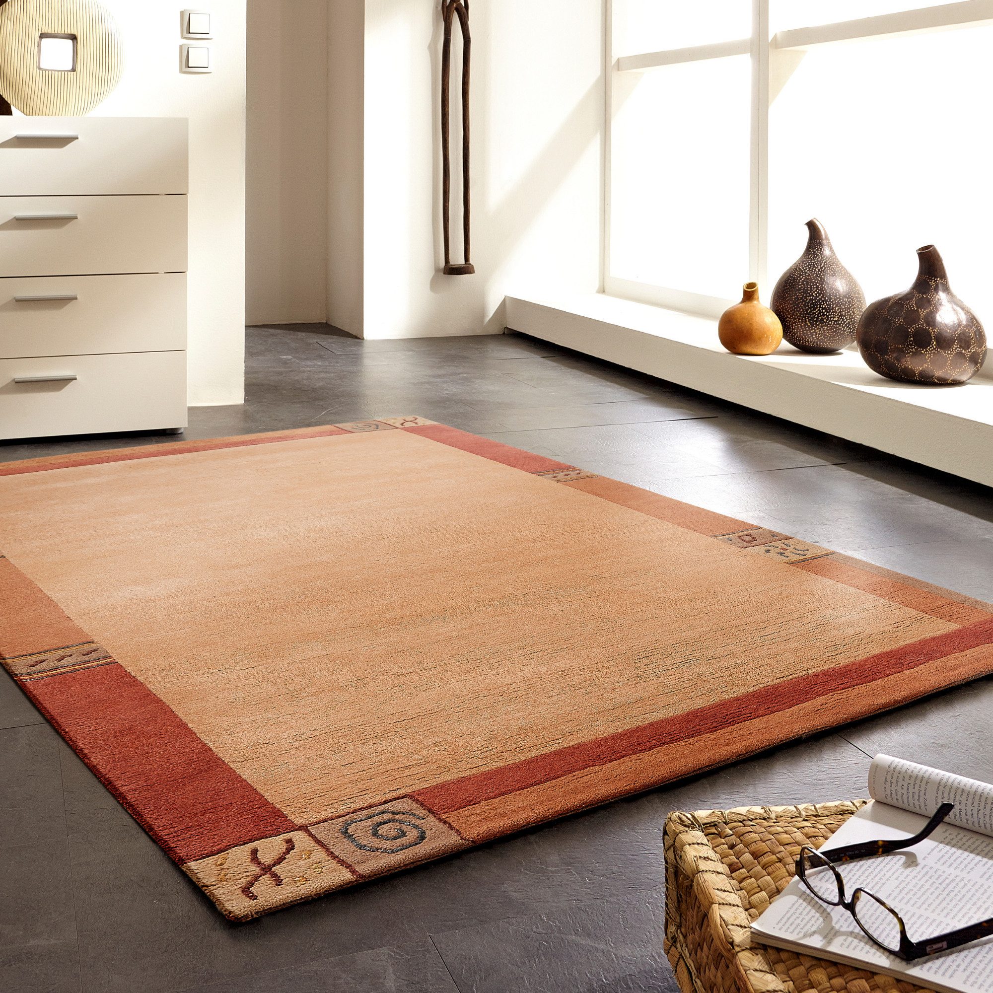 LUXOR living Wollen kleed India zuivere wol, met de hand geknoopt, met randdessin, ook als loper