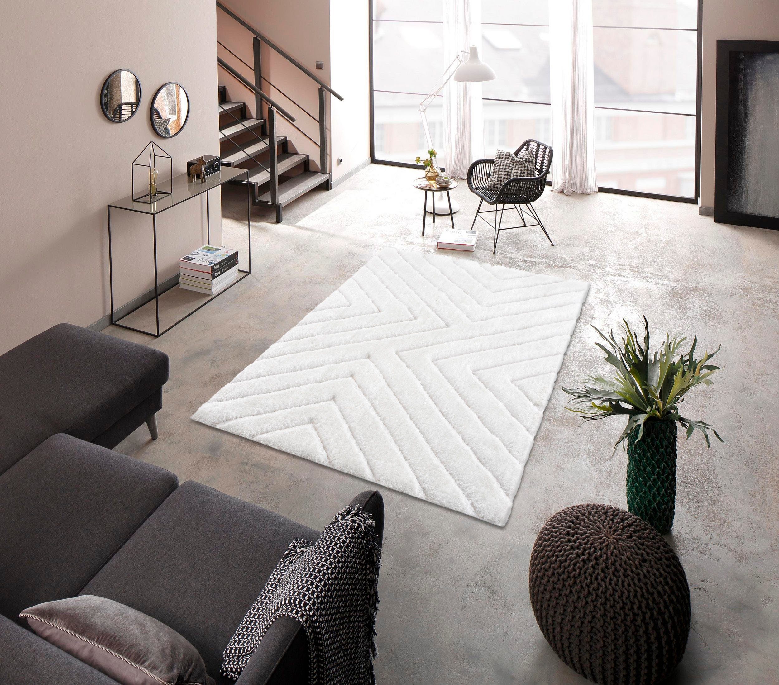 my home Hoogpolig vloerkleed Fiori met handgemaakt contourensnede, hoogpolig, hoog-laag effect