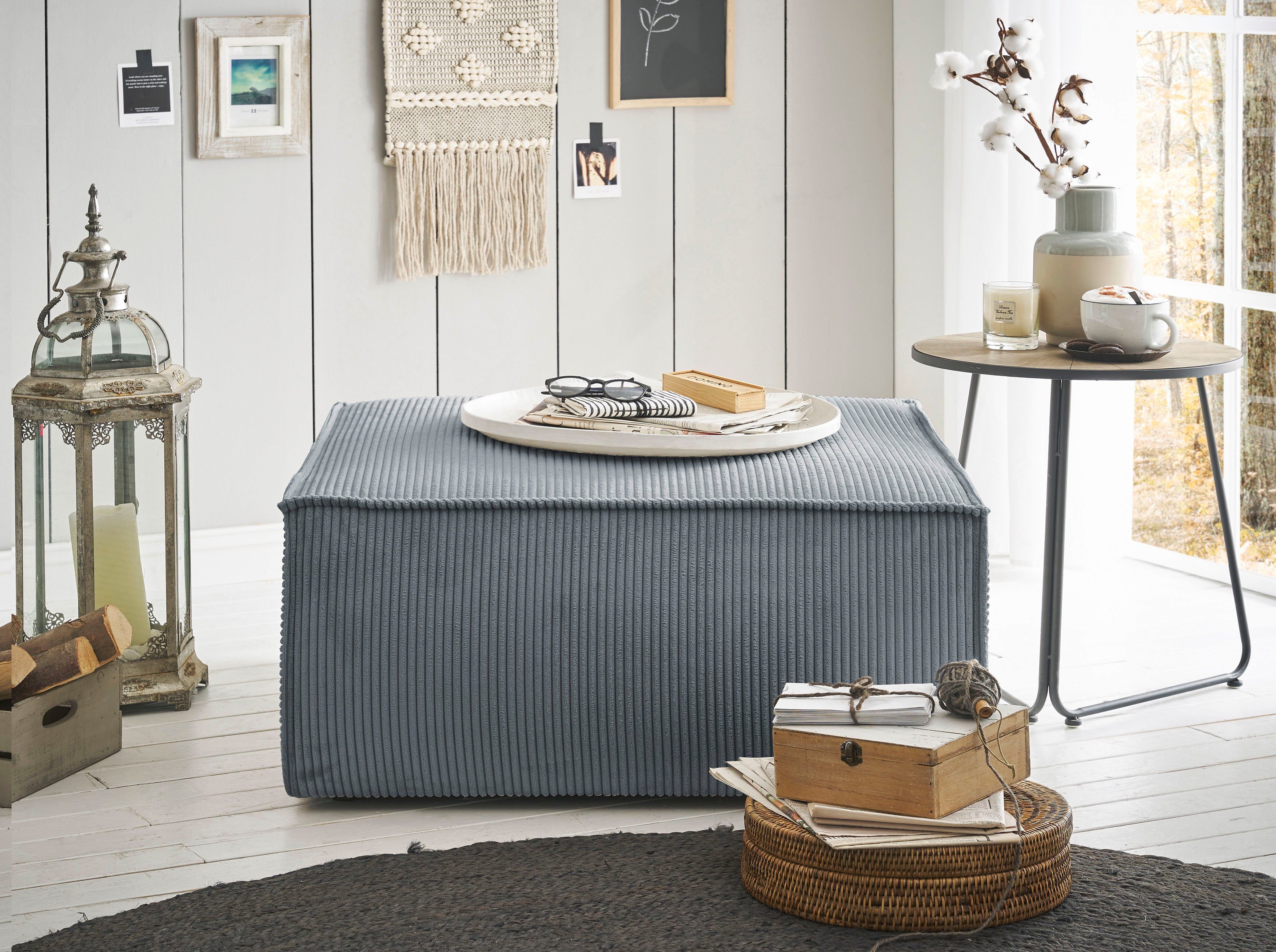 Home affaire Hocker Sherwood Vierkante poef/voetenbank, ideale als aanvulling op de "SHERWOOD" love seat