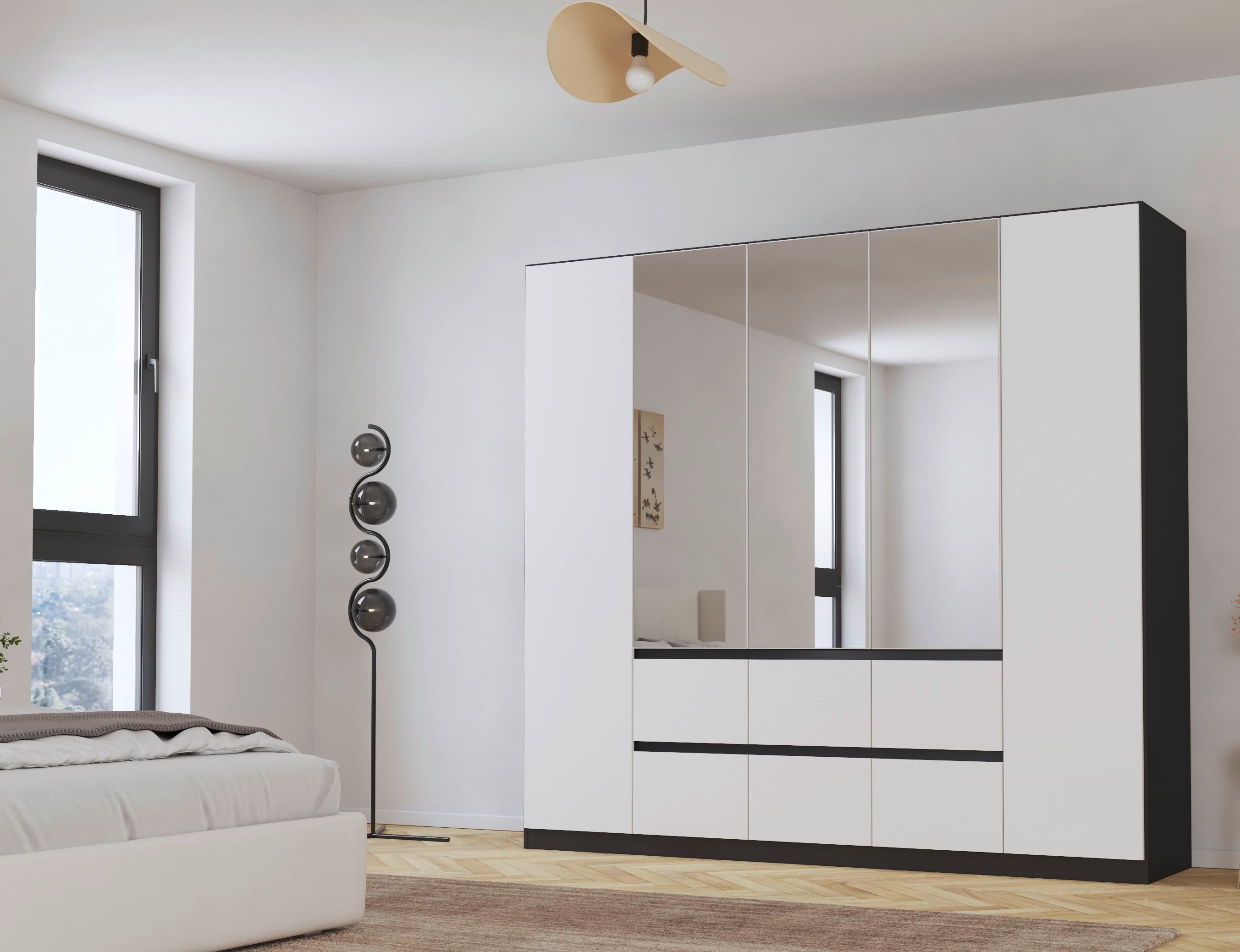 rauch Draaideurkast Kledingkast met spiegel garderobe MAINZ greeploos front met spiegel, buitendeuren met push-to-openfunctie