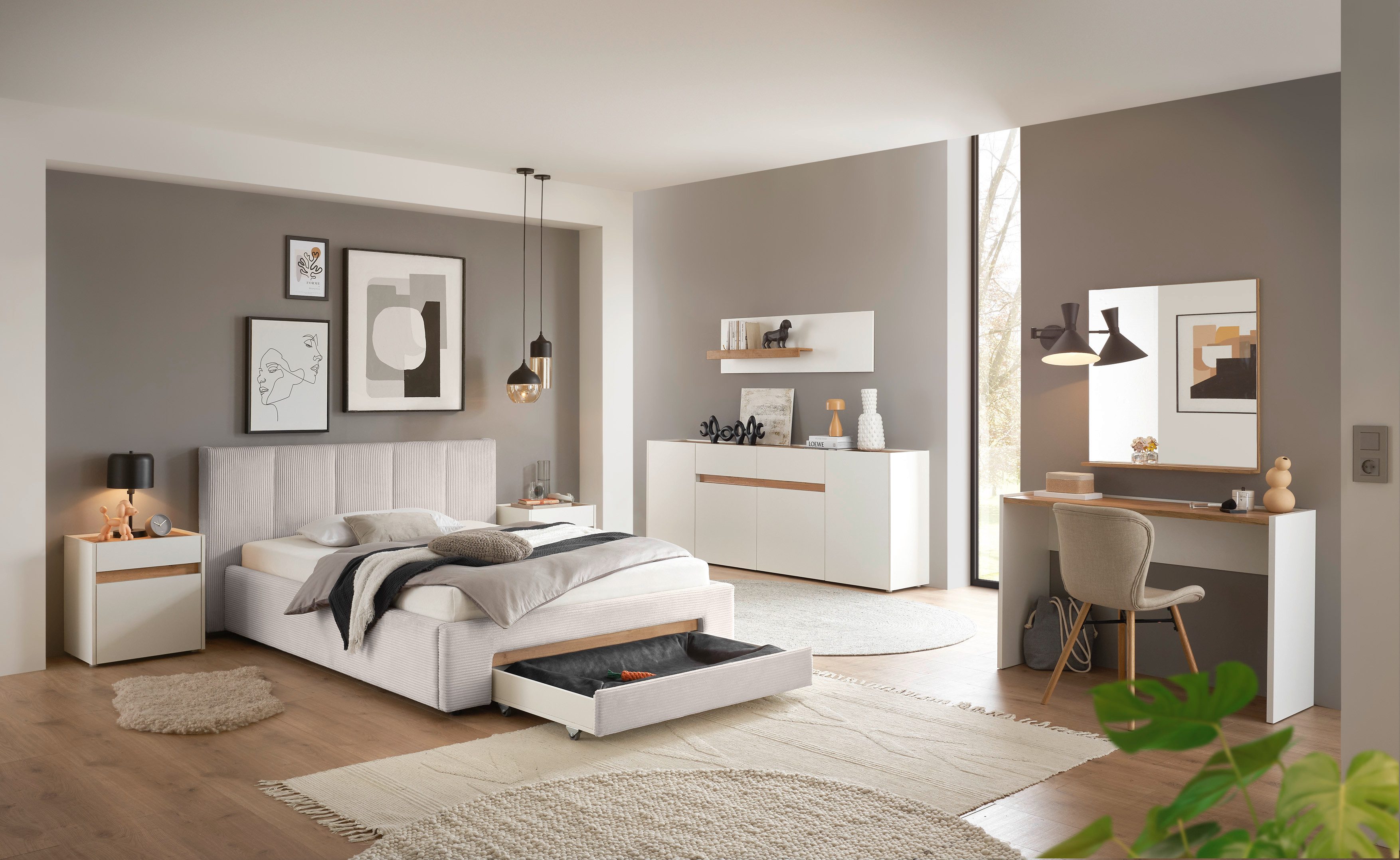 INOSIGN Gestoffeerd bed CiTY/GiRON, bedframe met bedlade, gestoffeerd opbergbed met hondenbed of opberglade, bekleding van corduroy of linnenlook