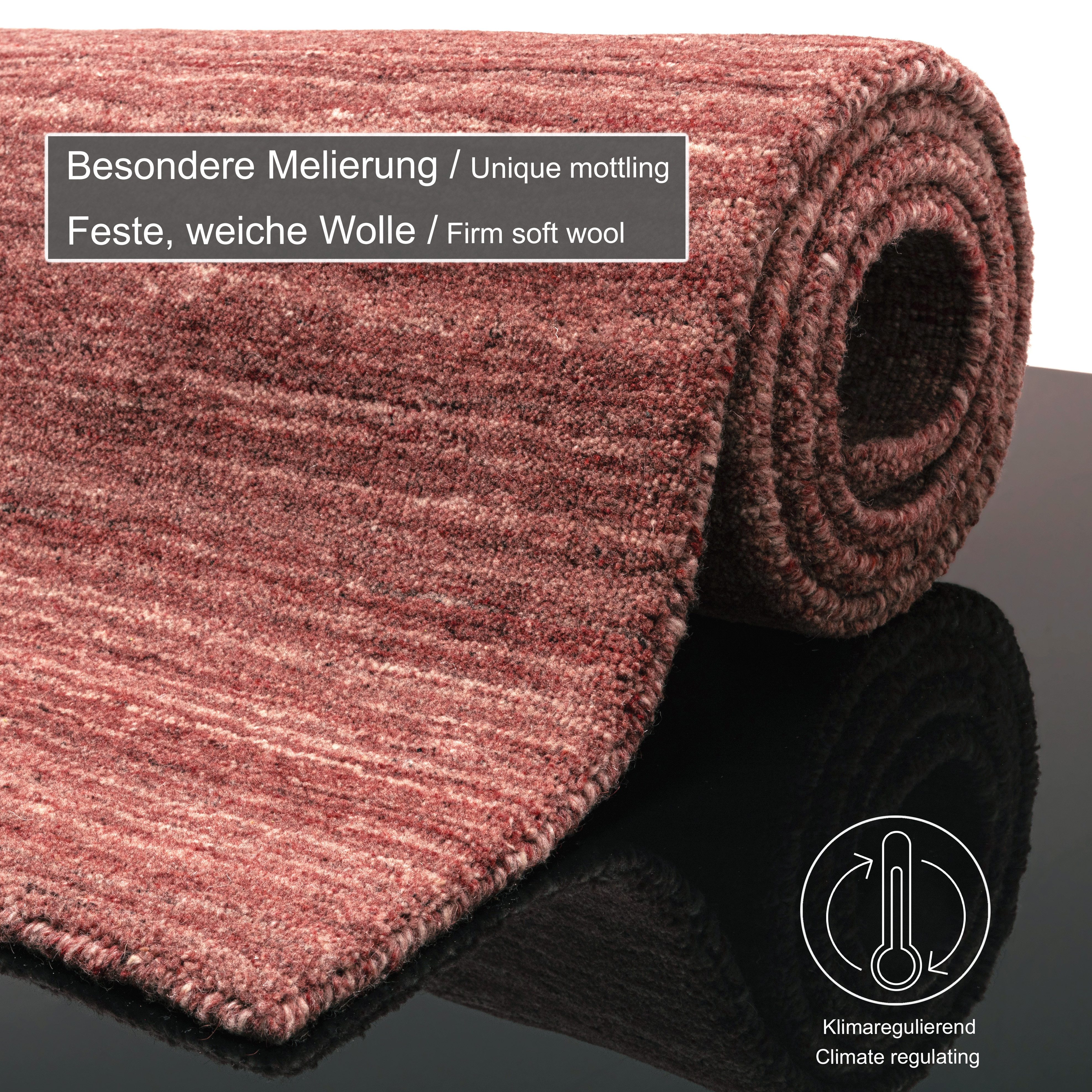 THEKO Wollen kleed Pure Uni Handgeweven vloerkleed, mêlee, zuivere wol