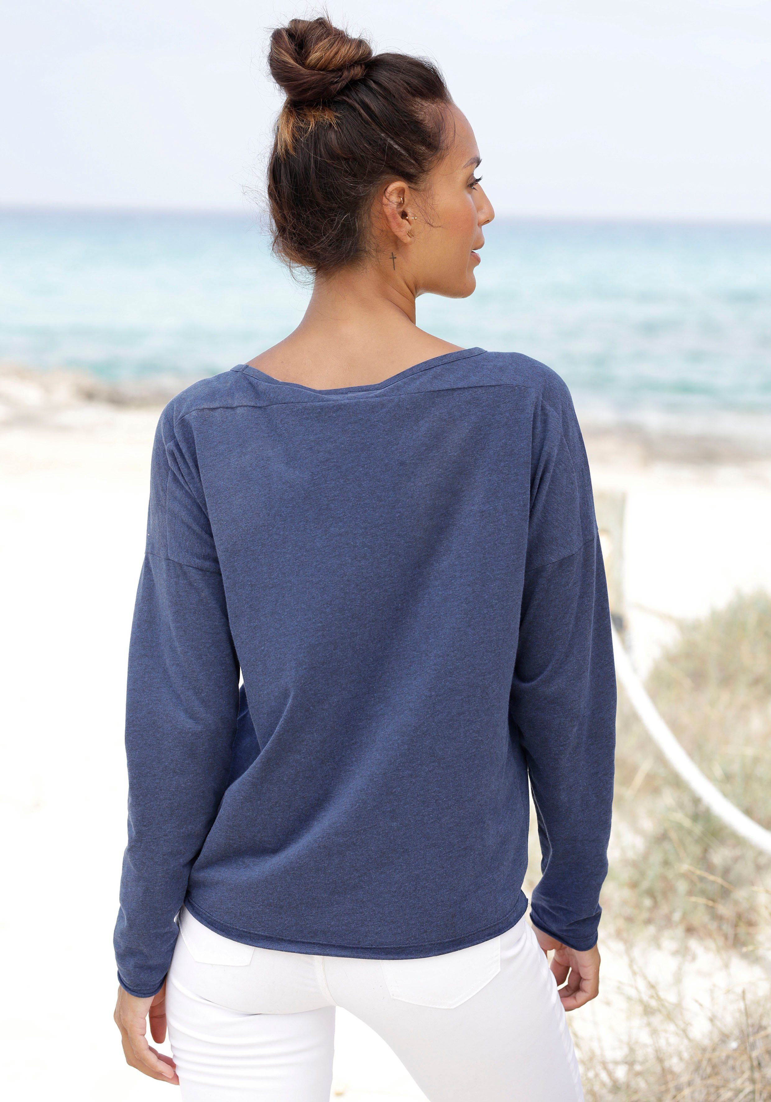 Elbsand Shirt met lange mouwen Niola met grote print op de voorkant longsleeve van katoenmix sportief-casual