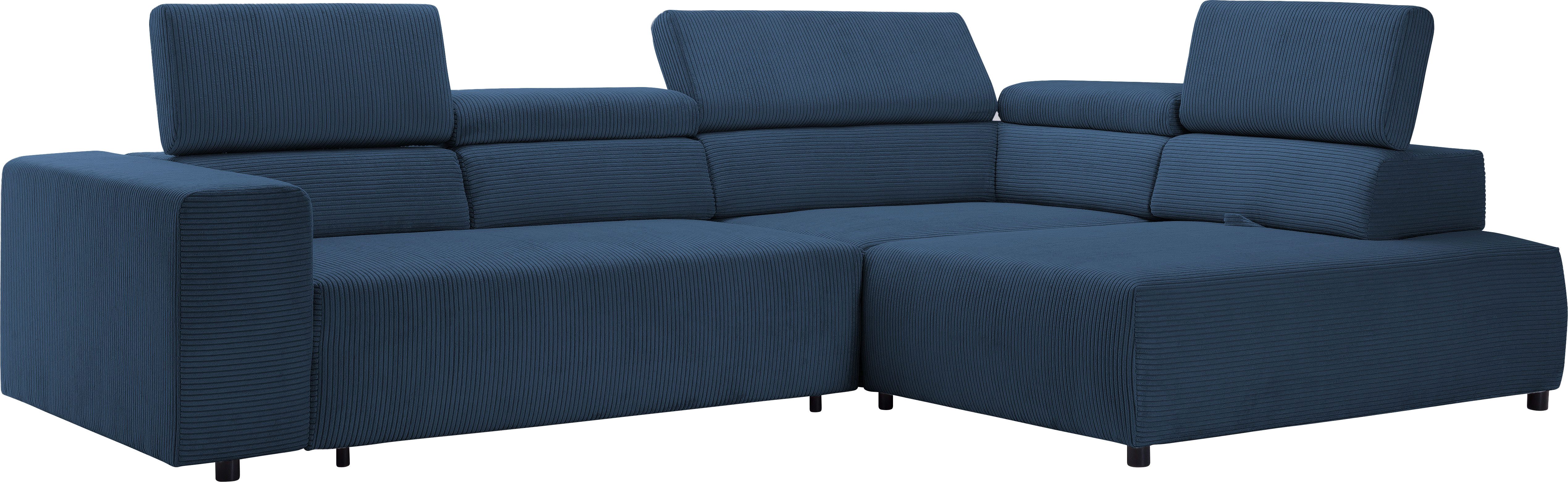 exxpo - sofa fashion Hoekbank VITTORIO met comfortfuncties, comfortabel en modern, cord, L-vorm incl. hoofdsteun- en zitdiepteverstelling, optioneel met bedfunctie