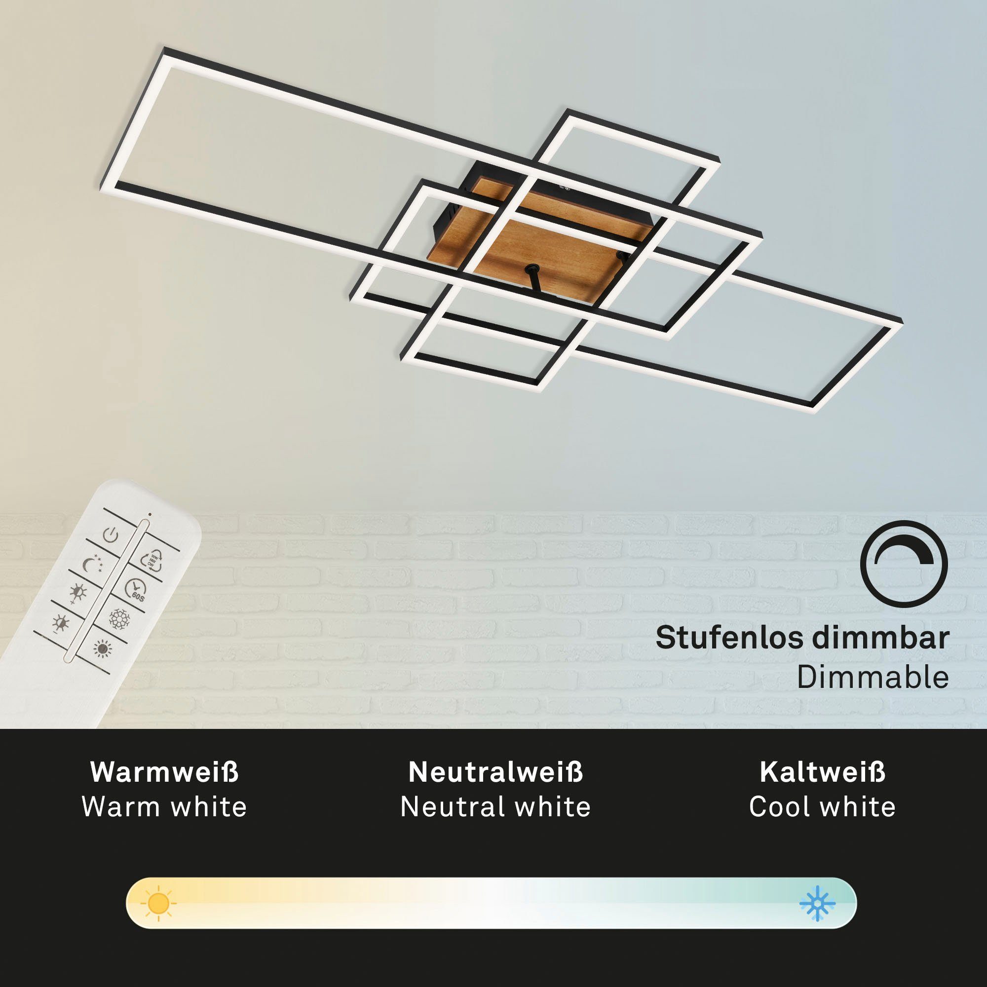 Briloner Leuchten Led-plafondlamp 3156018 FRAME Plafondlamp, 104x42x10 cm, chroom, 55W, woonkamer, slaapkamer, keuken