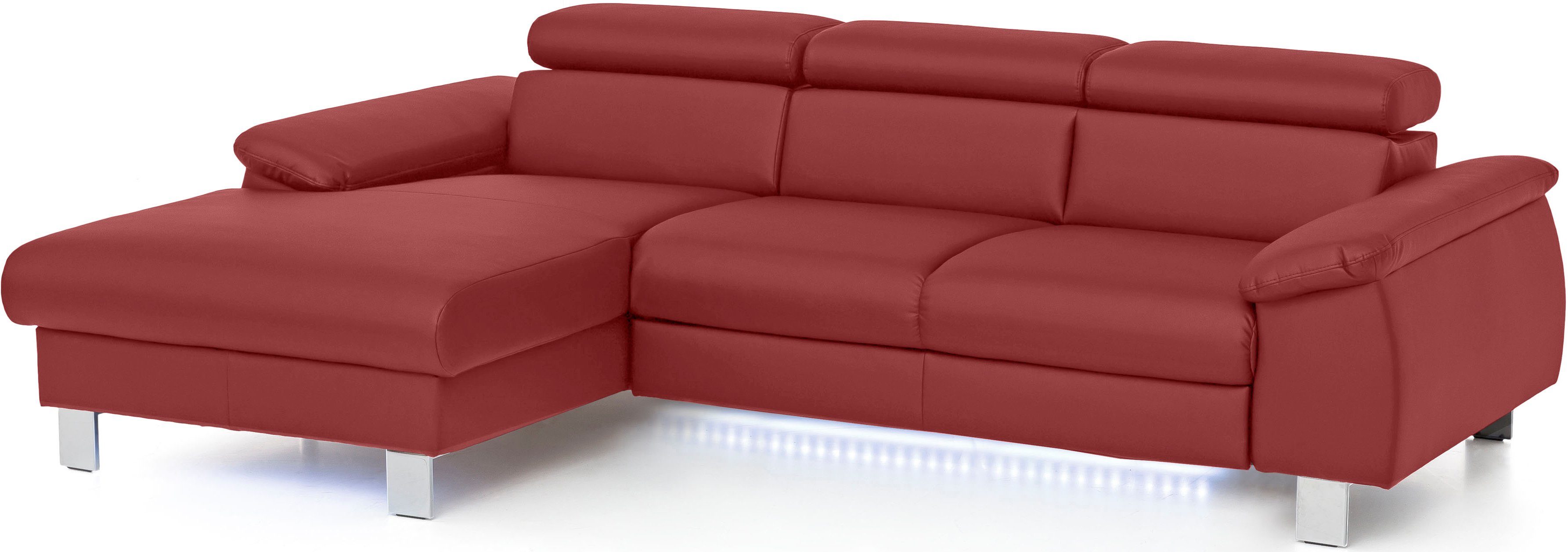 COTTA Hoekbank Komaris L-vorm met hoofdeindeverstelling keuze met bedfunctie, bedlade & verlichting