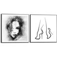 reinders! artprint illustratie vrouw - portret - abstract (2 stuks) zwart